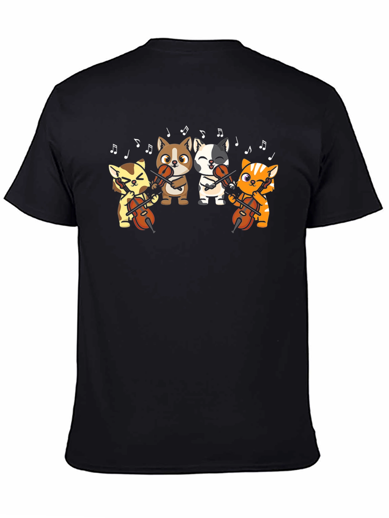 Cartoon Cats Cello Black T-Shirt