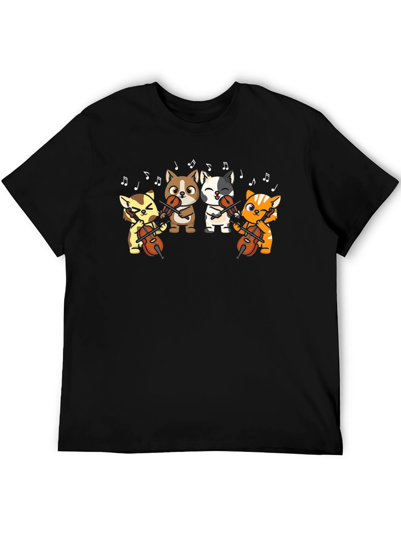 Cartoon Cats Cello Black T-Shirt