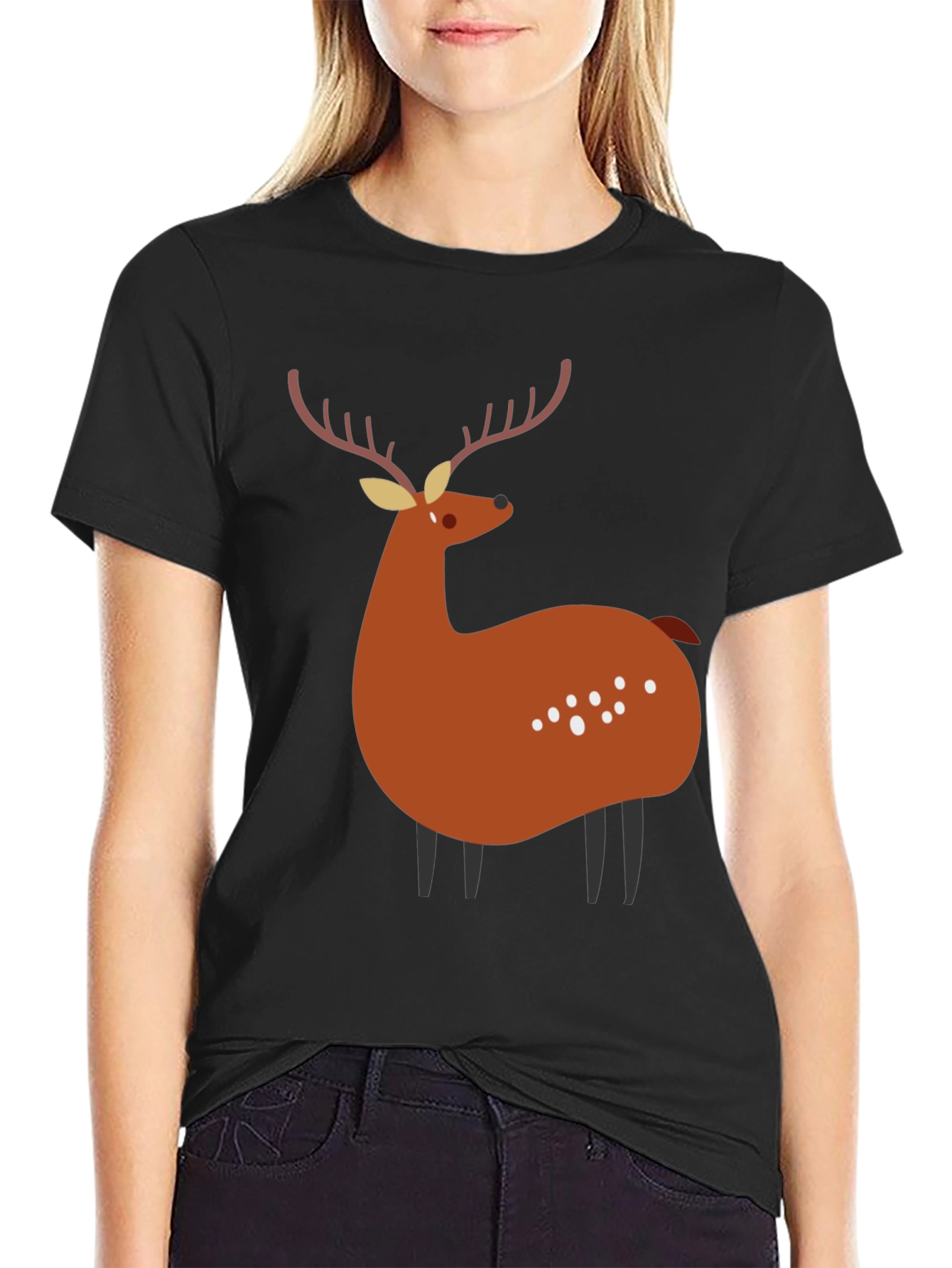 Stylized Deer Graphic Tee - Black Unisex Shirt