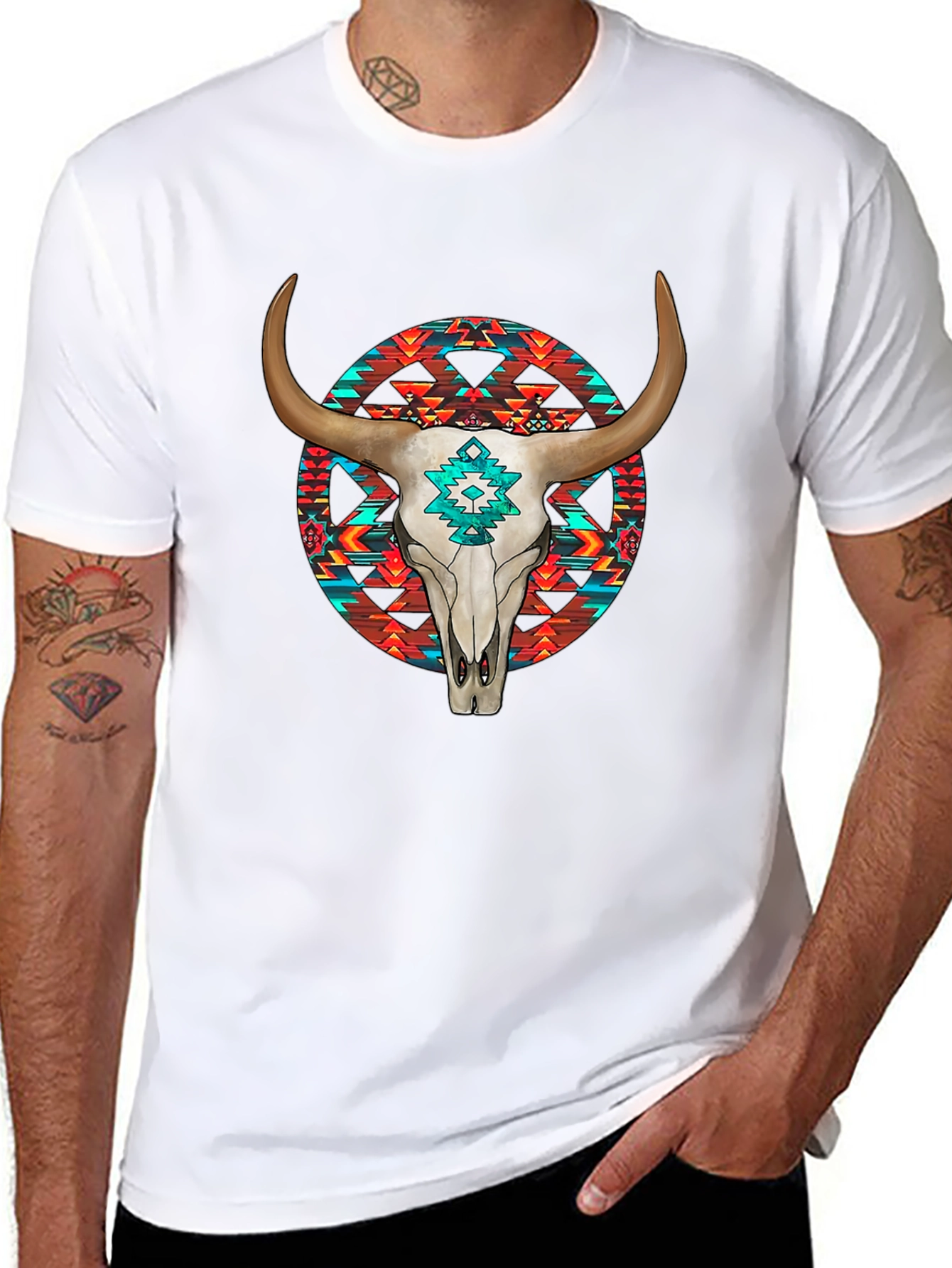 Cow Skull Graphic Print Black T-Shirt