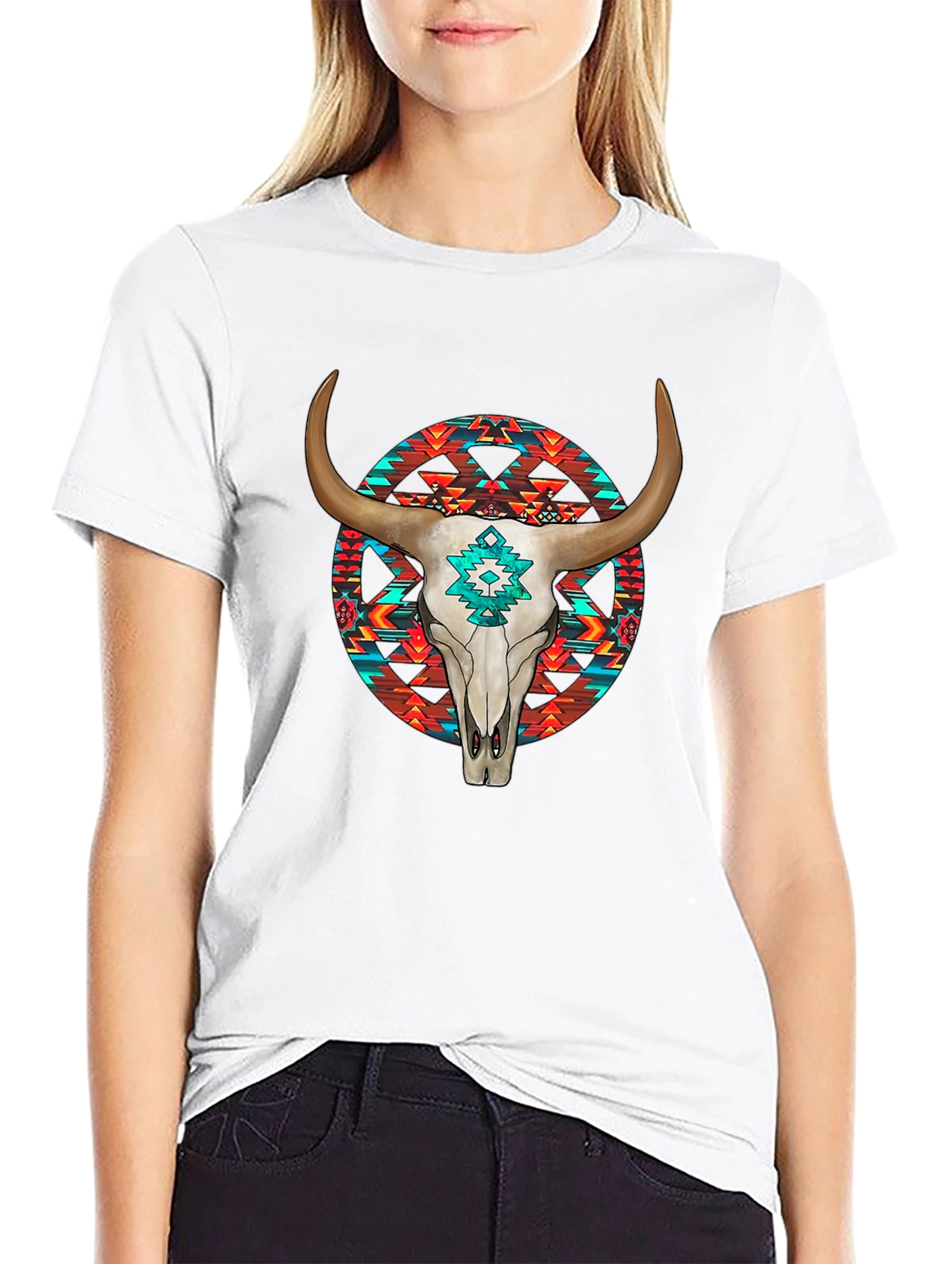 Cow Skull Graphic Print Black T-Shirt