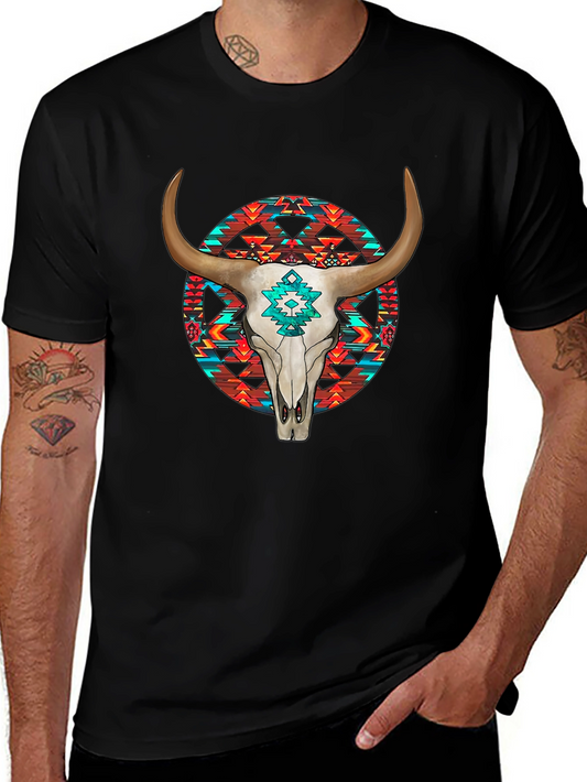 Cow Skull Graphic Print Black T-Shirt