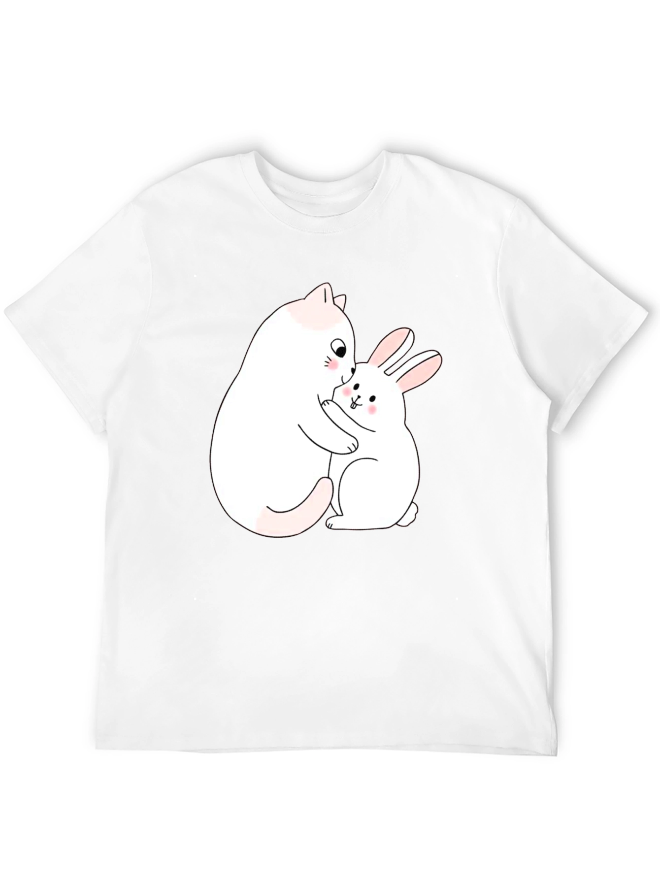 Cute Cat & Bunny Hug Black T-Shirt