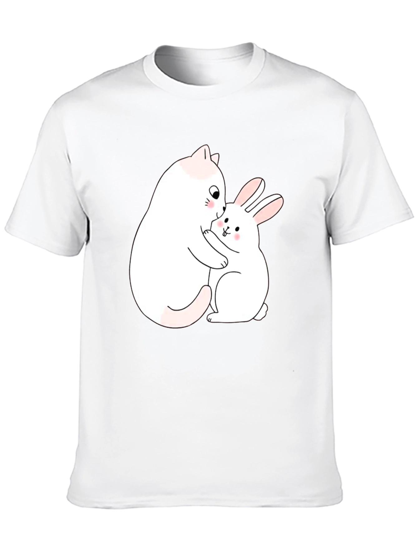 Cute Cat & Bunny Hug Black T-Shirt