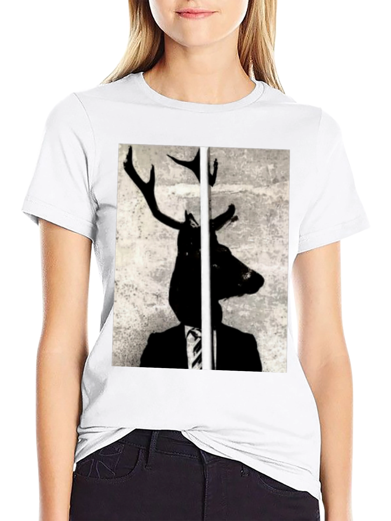 Deer Head Suit Graphic Tee - Unique Art T-Shirt