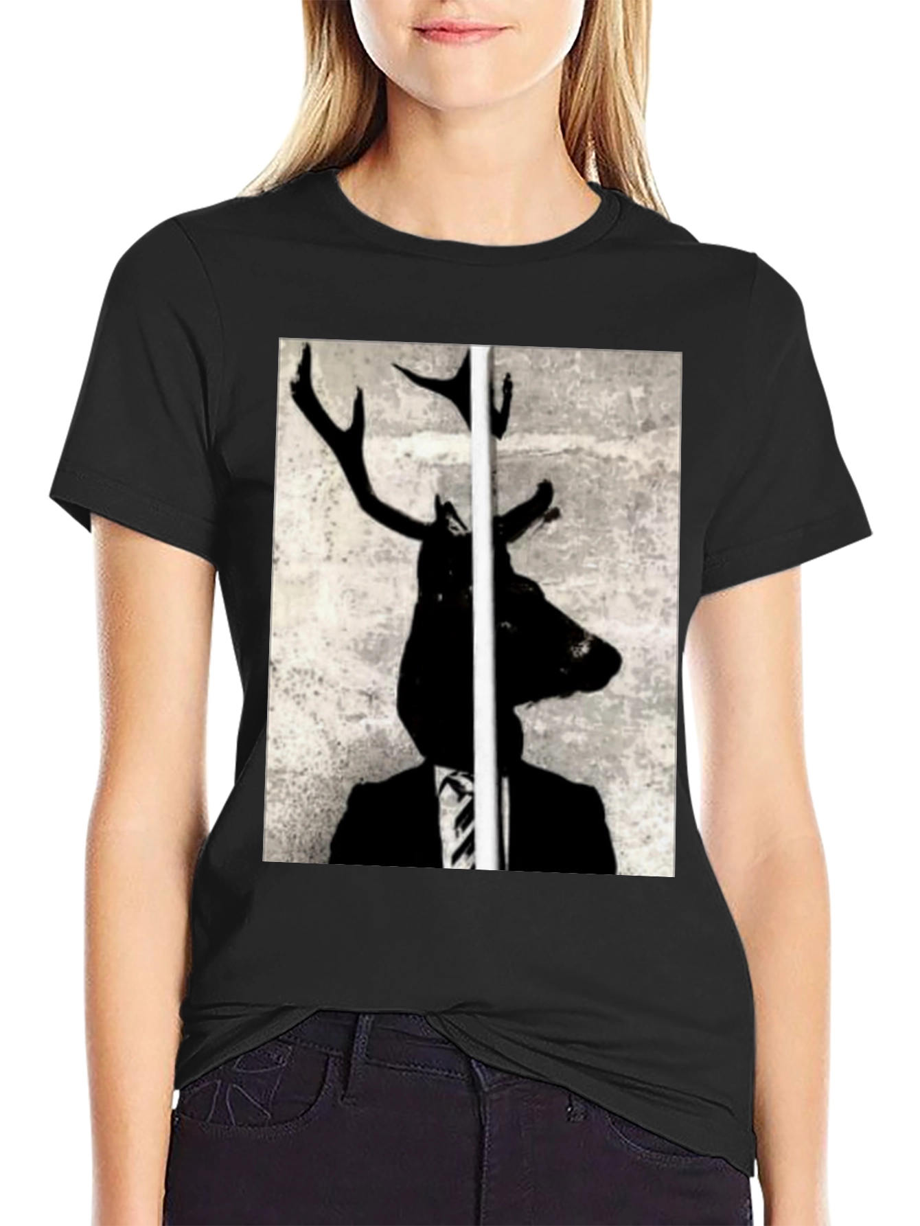 Deer Head Suit Graphic Tee - Unique Art T-Shirt