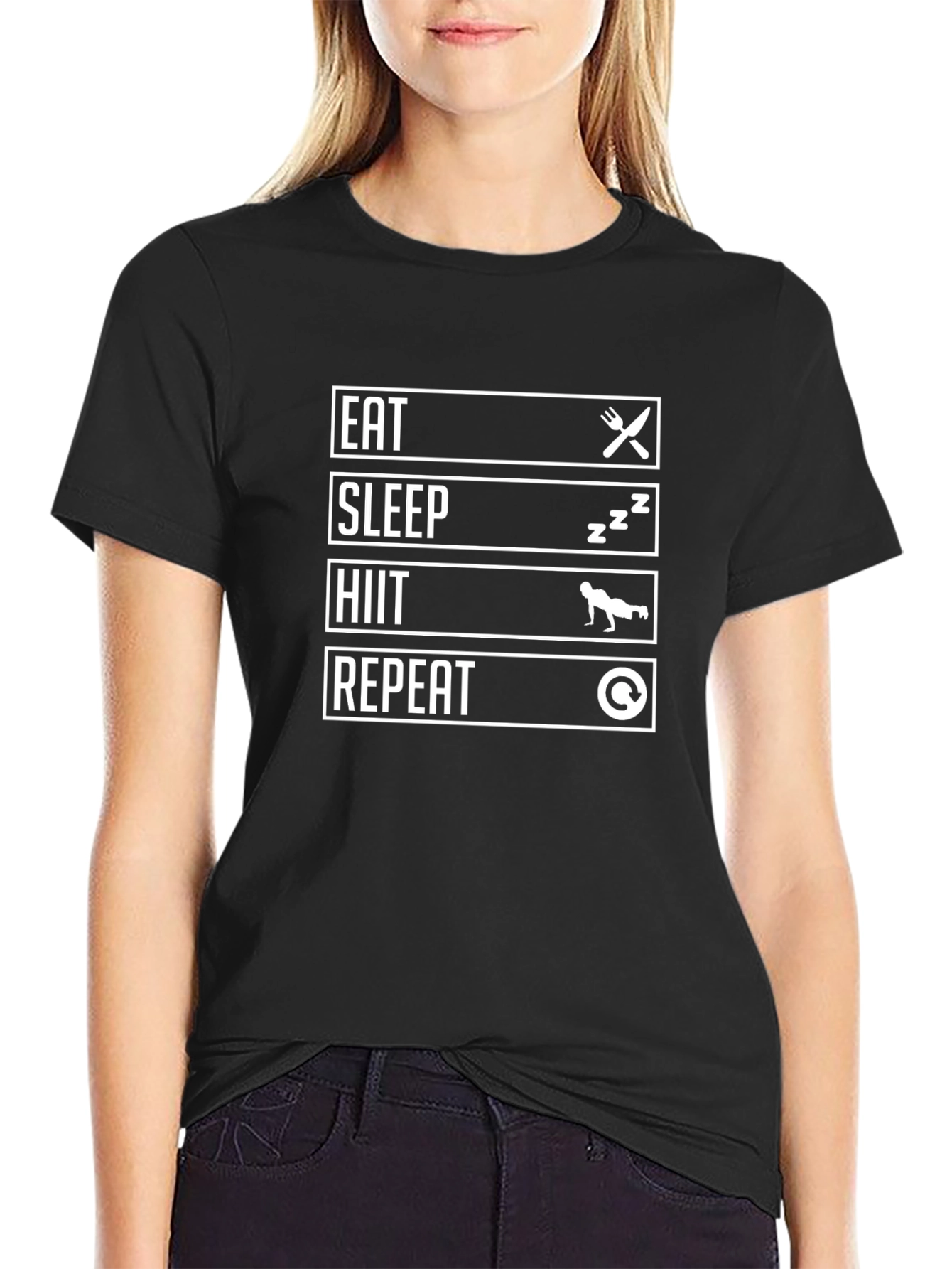 Eat Sleep HIIT Repeat Black T-Shirt
