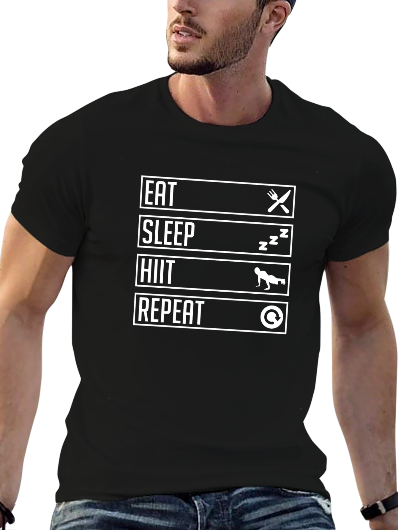 Eat Sleep HIIT Repeat Black T-Shirt