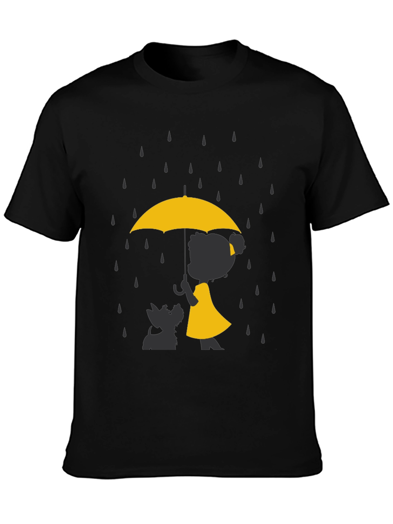 Yellow Umbrella T-Shirt - Dog & Girl Silhouette