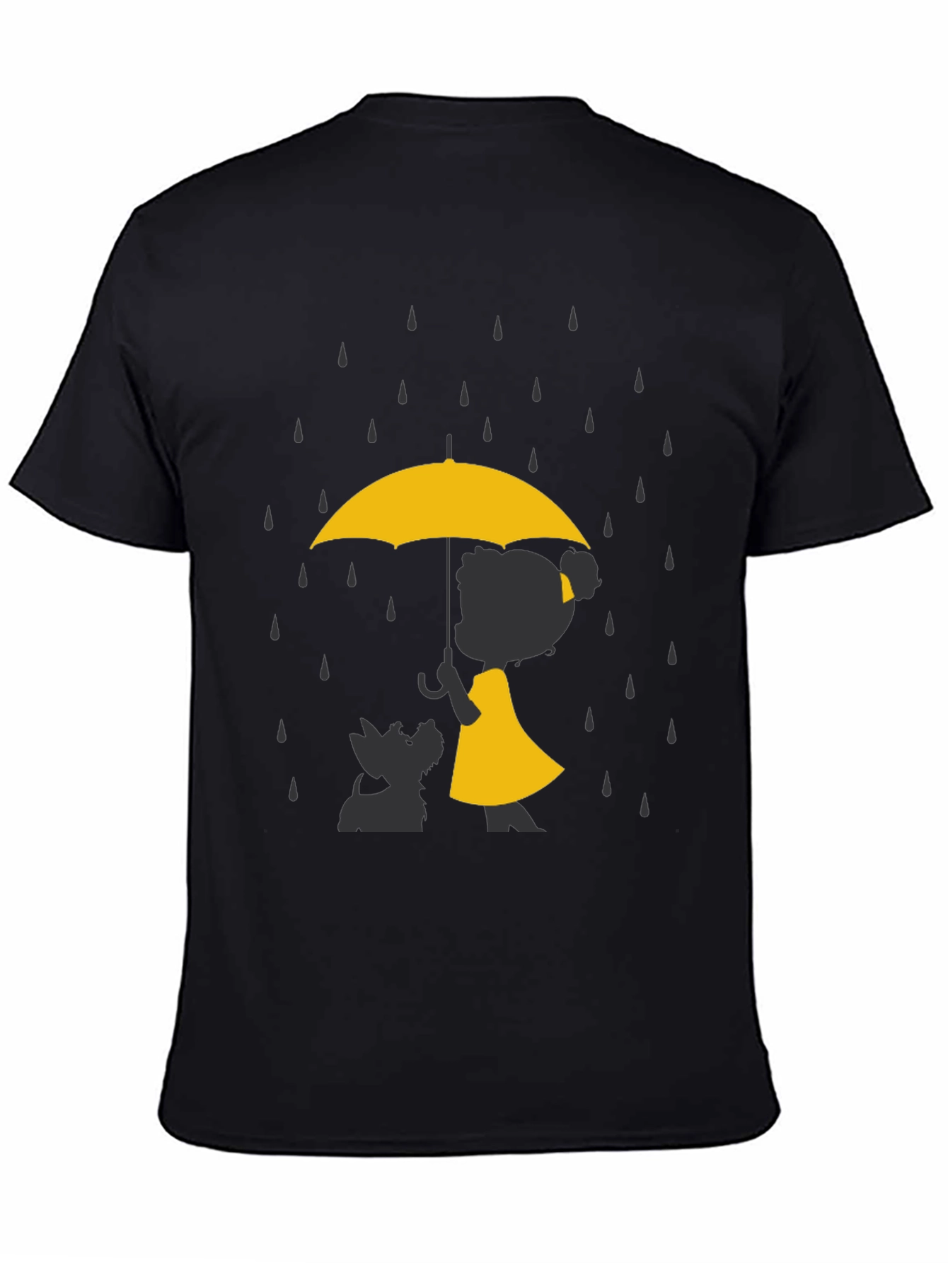 Yellow Umbrella T-Shirt - Dog & Girl Silhouette