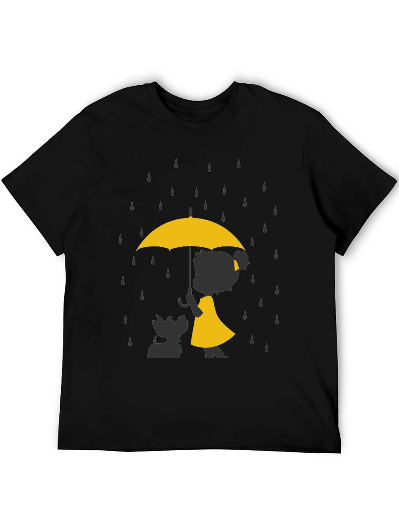 Yellow Umbrella T-Shirt - Dog & Girl Silhouette