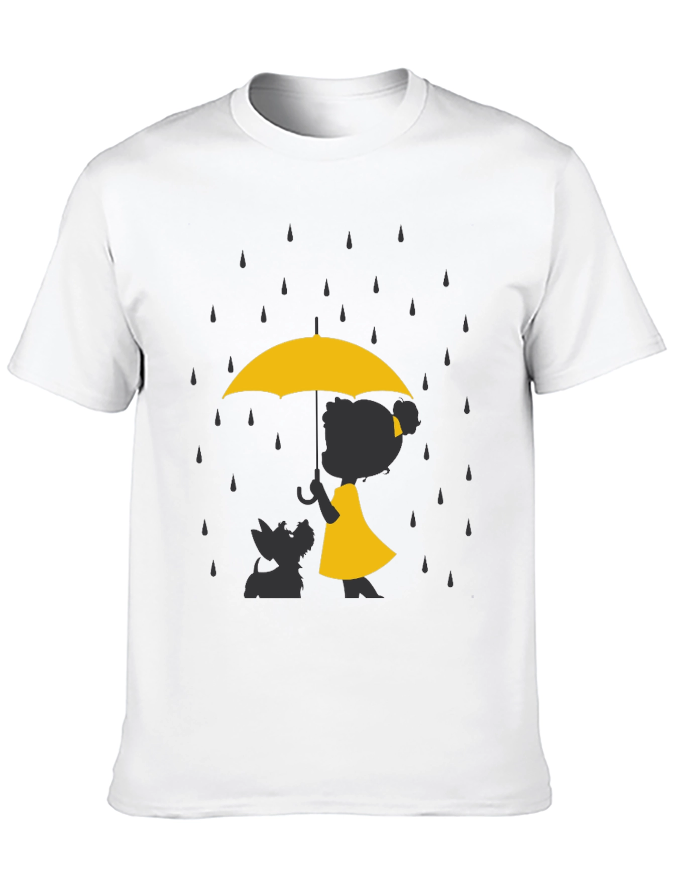 Yellow Umbrella T-Shirt - Dog & Girl Silhouette