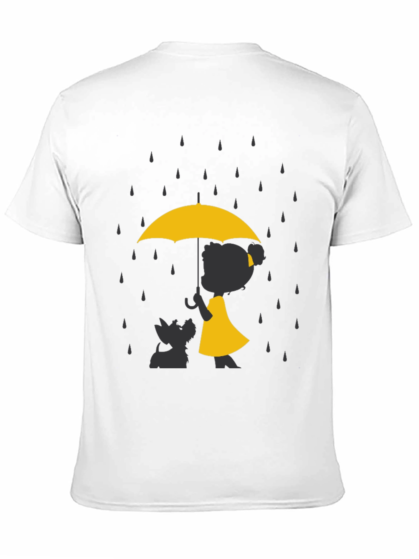 Yellow Umbrella T-Shirt - Dog & Girl Silhouette