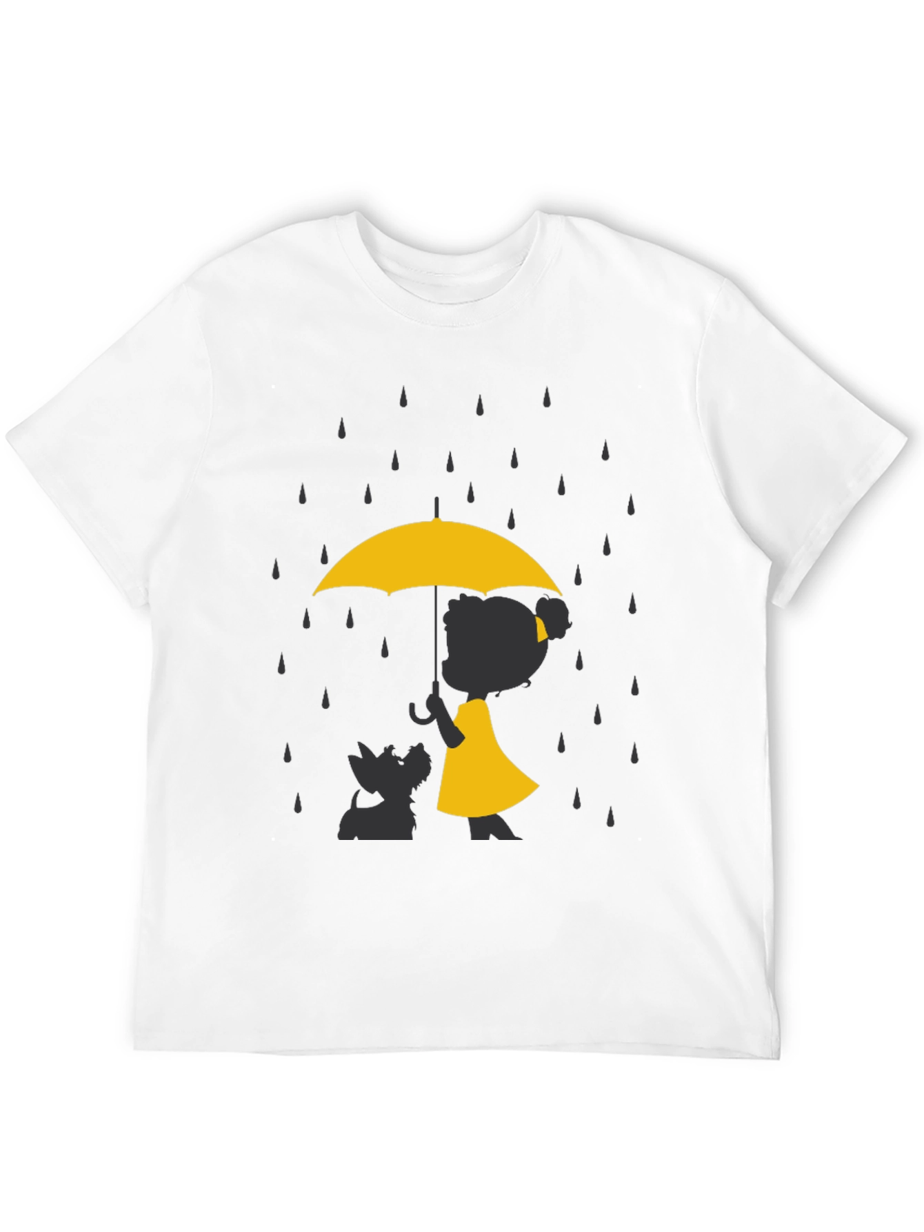 Yellow Umbrella T-Shirt - Dog & Girl Silhouette