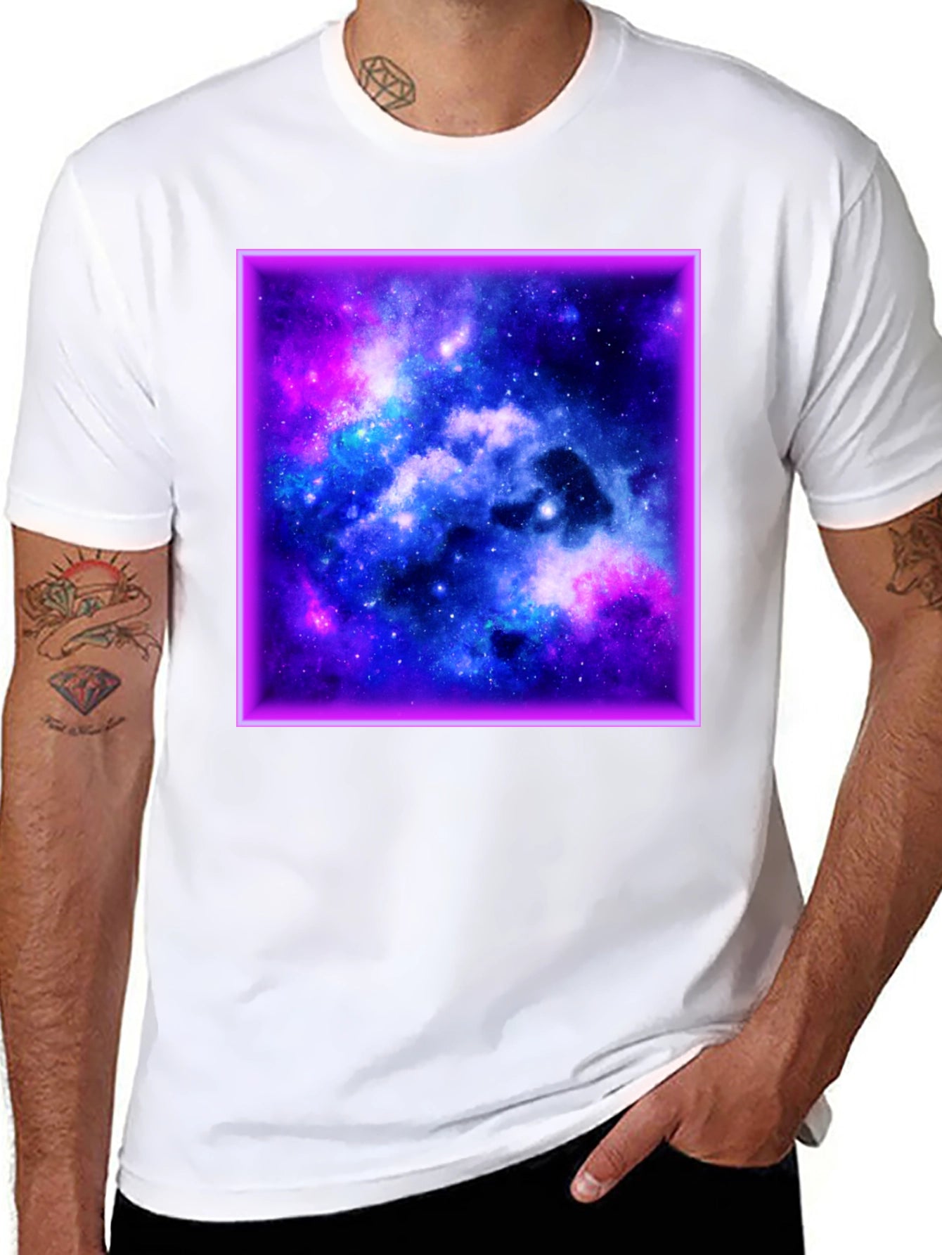Galaxy Square Graphic Print Black T-Shirt