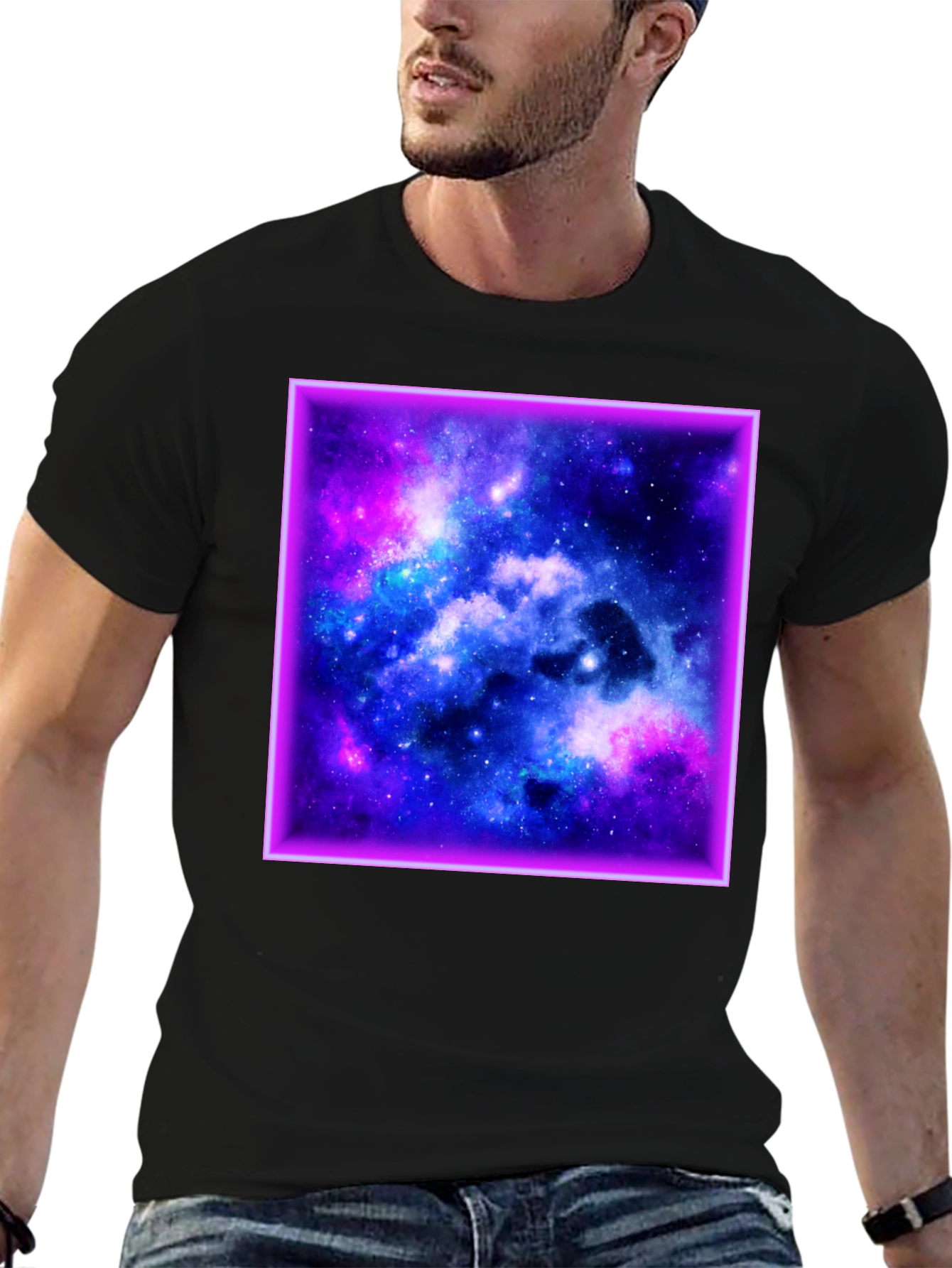 Galaxy Square Graphic Print Black T-Shirt