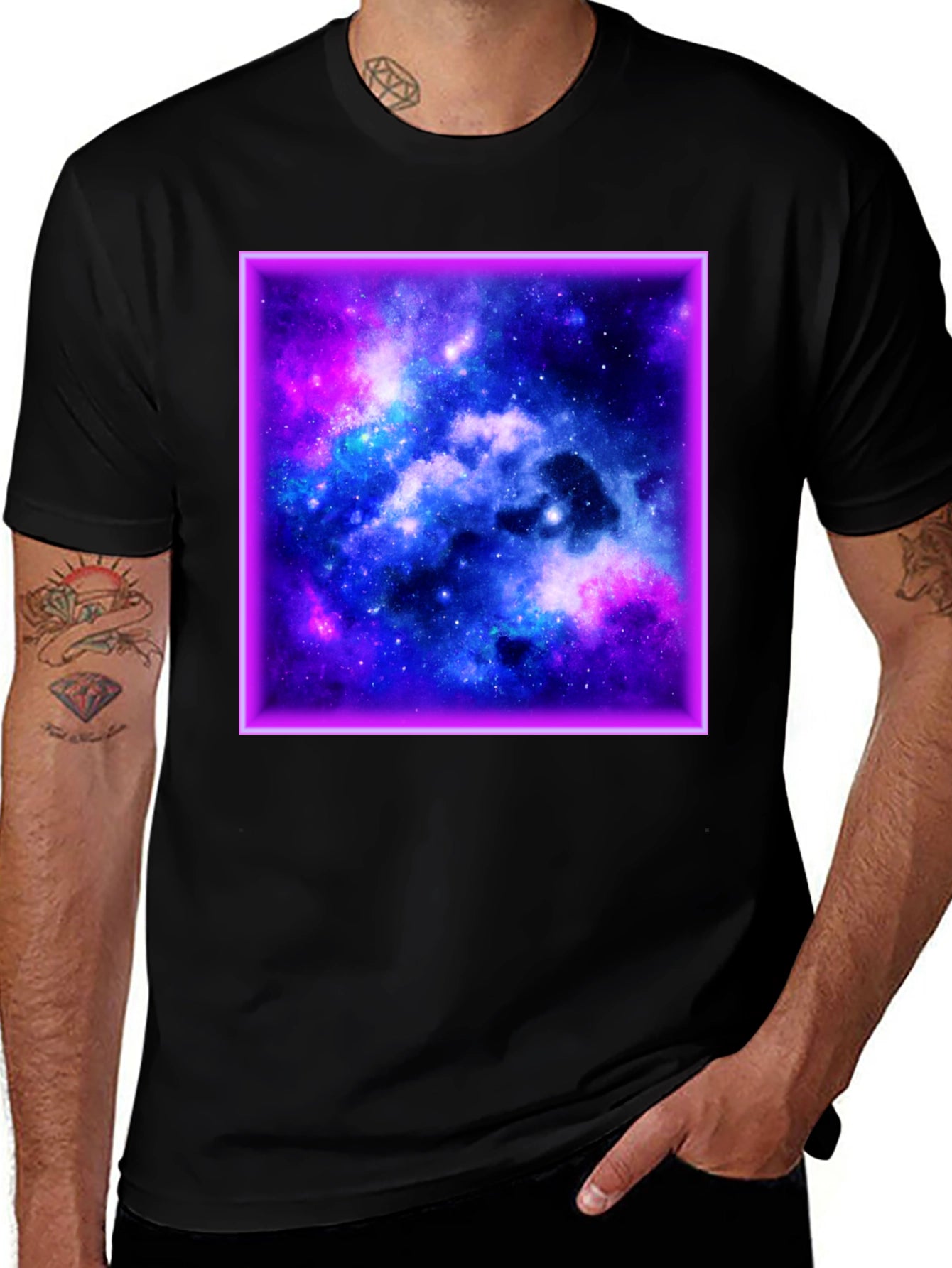 Galaxy Square Graphic Print Black T-Shirt