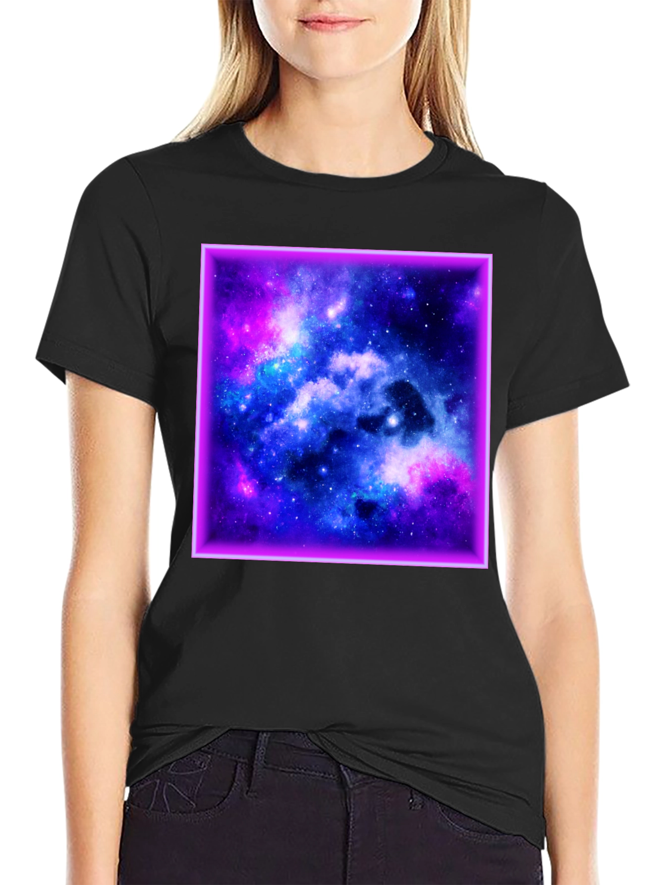 Galaxy Square Graphic Print Black T-Shirt