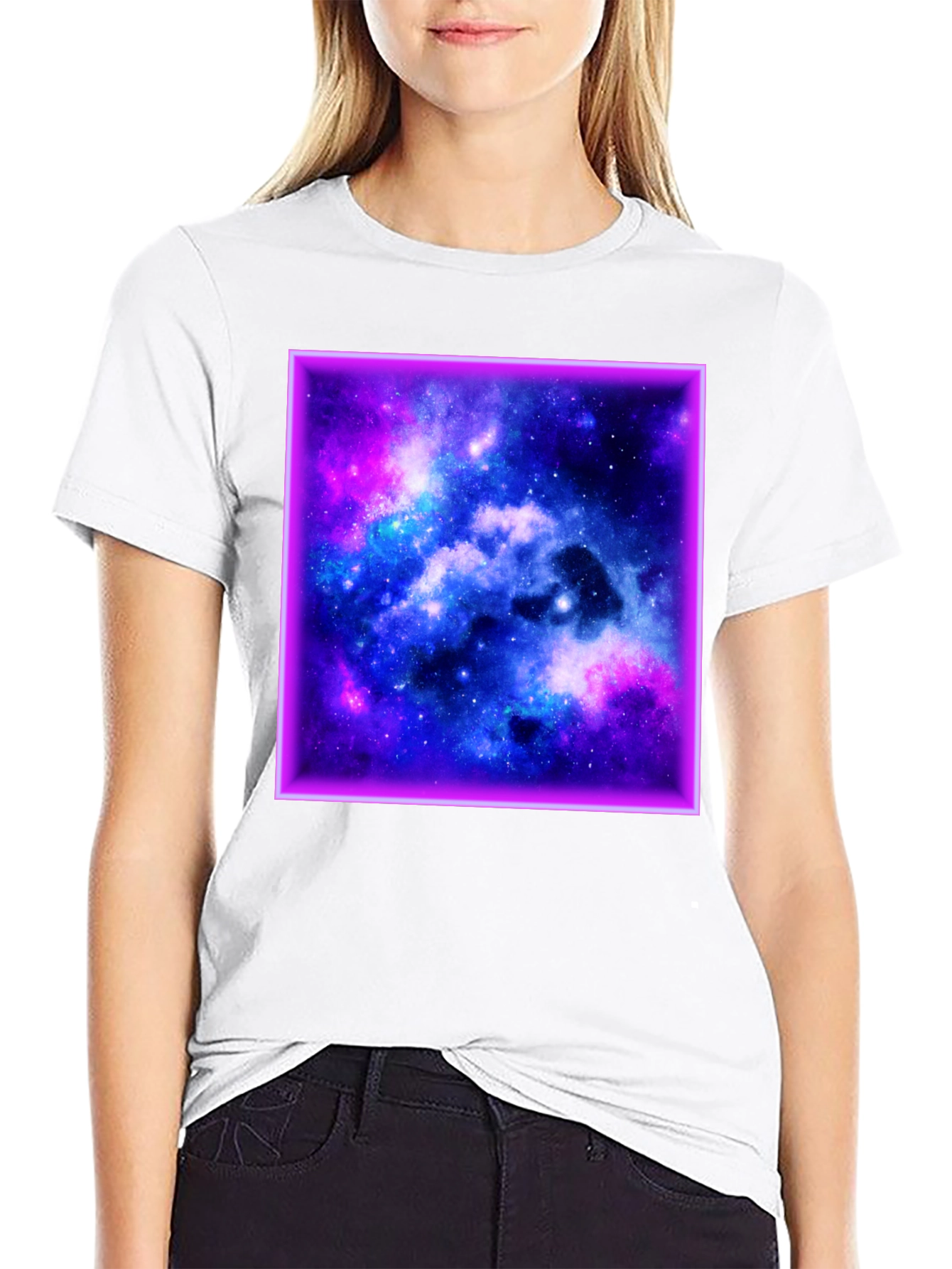 Galaxy Square Graphic Print Black T-Shirt