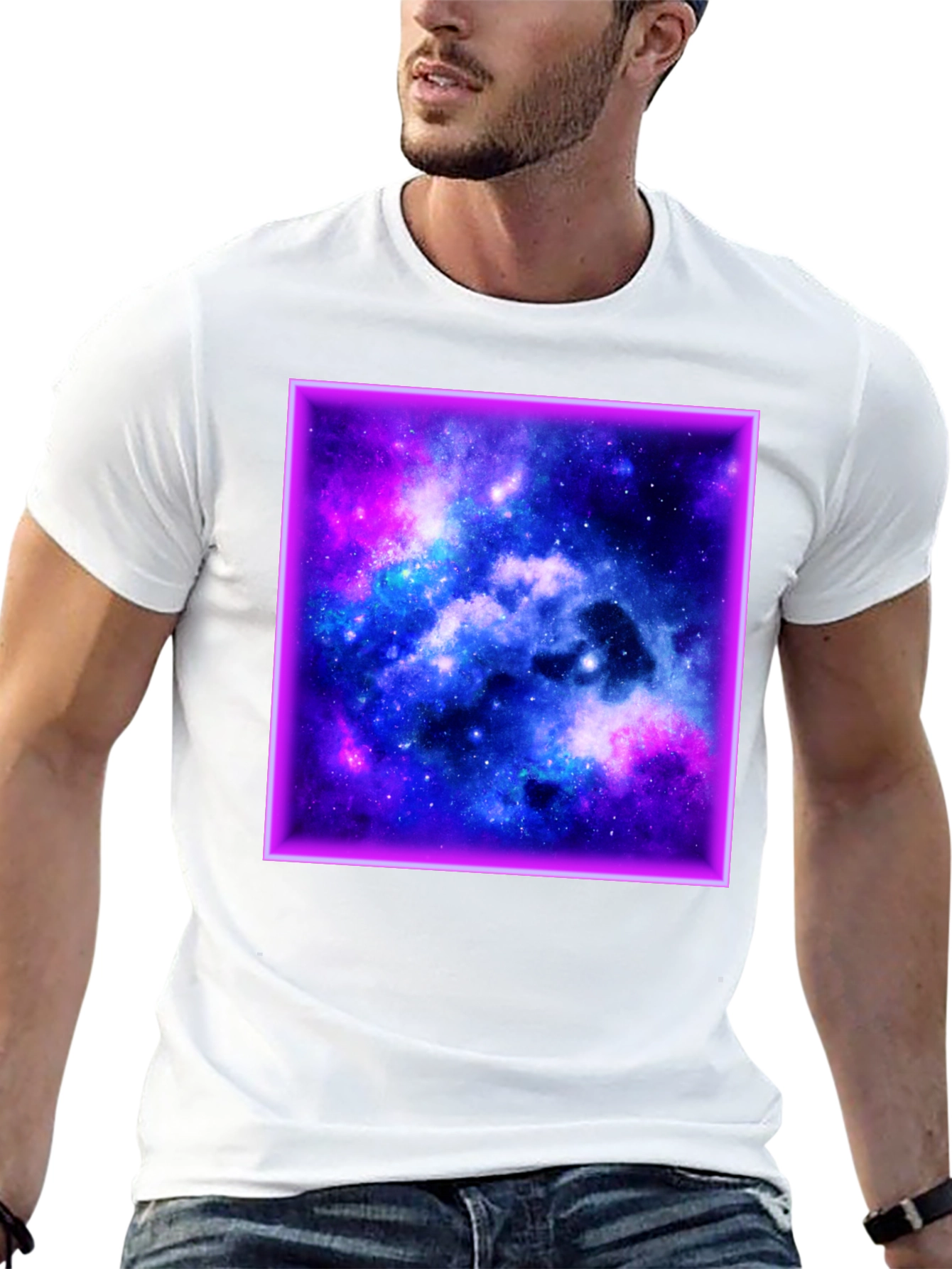 Galaxy Square Graphic Print Black T-Shirt