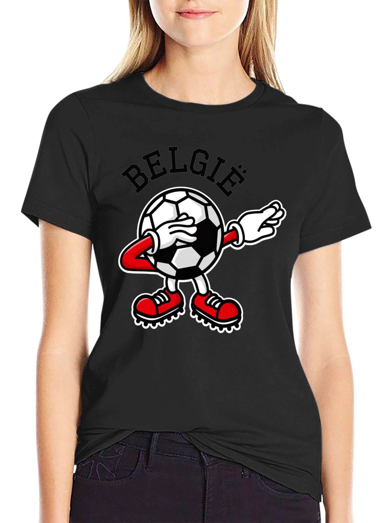 Belgie Dabbing Soccer Ball Black T-Shirt