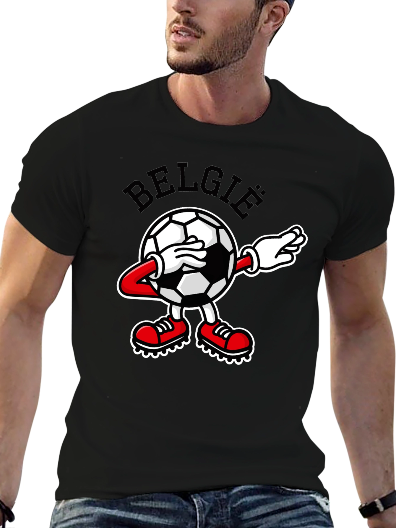 Belgie Dabbing Soccer Ball Black T-Shirt