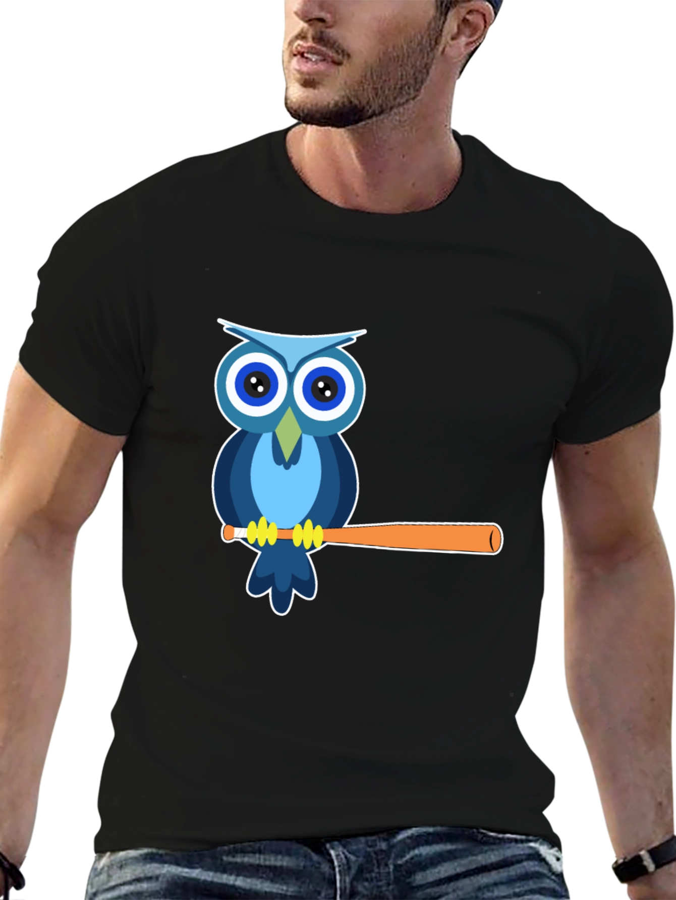 Owl on Baseball Bat Graphic Tee