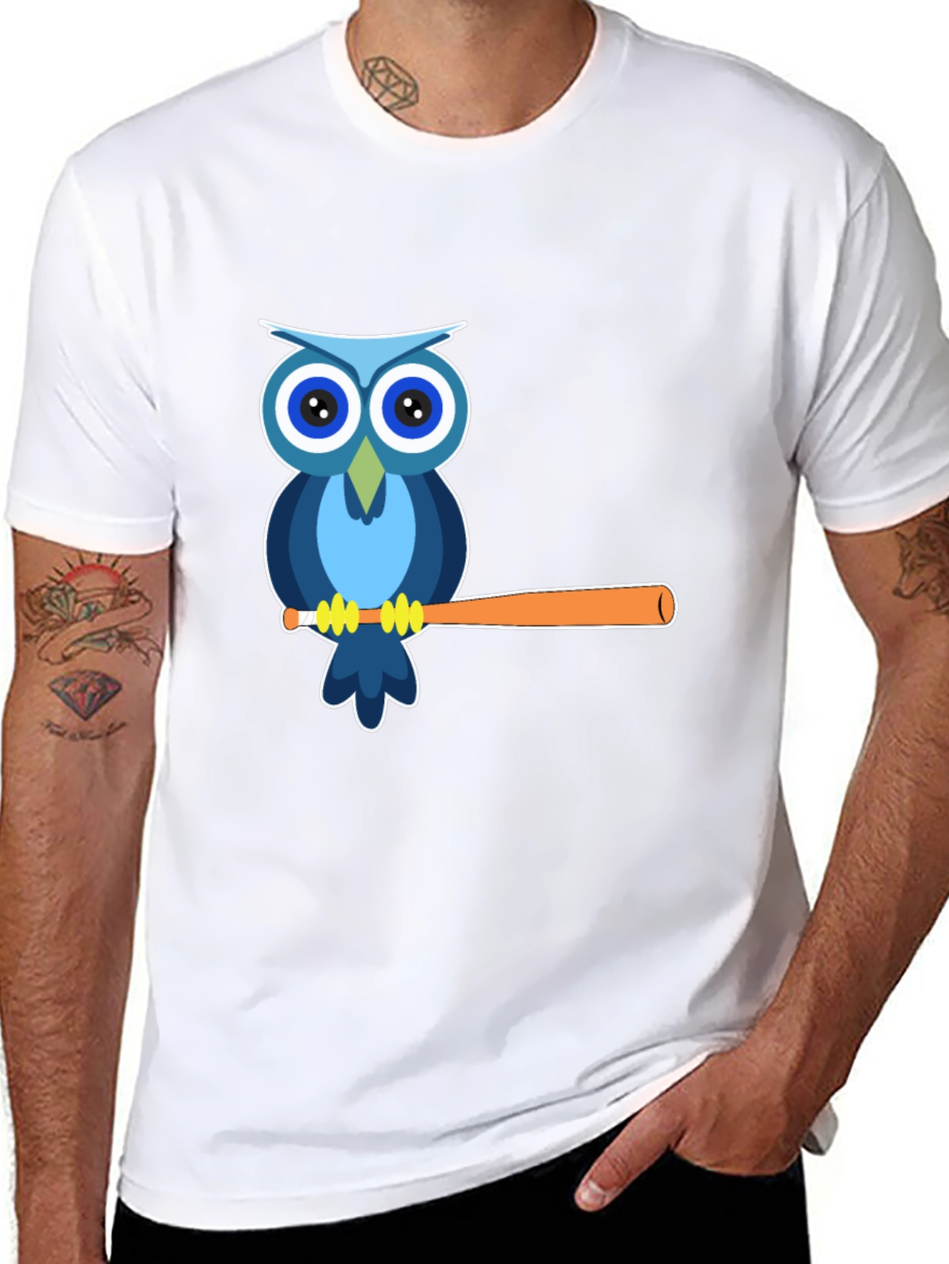 Owl on Baseball Bat Graphic Tee