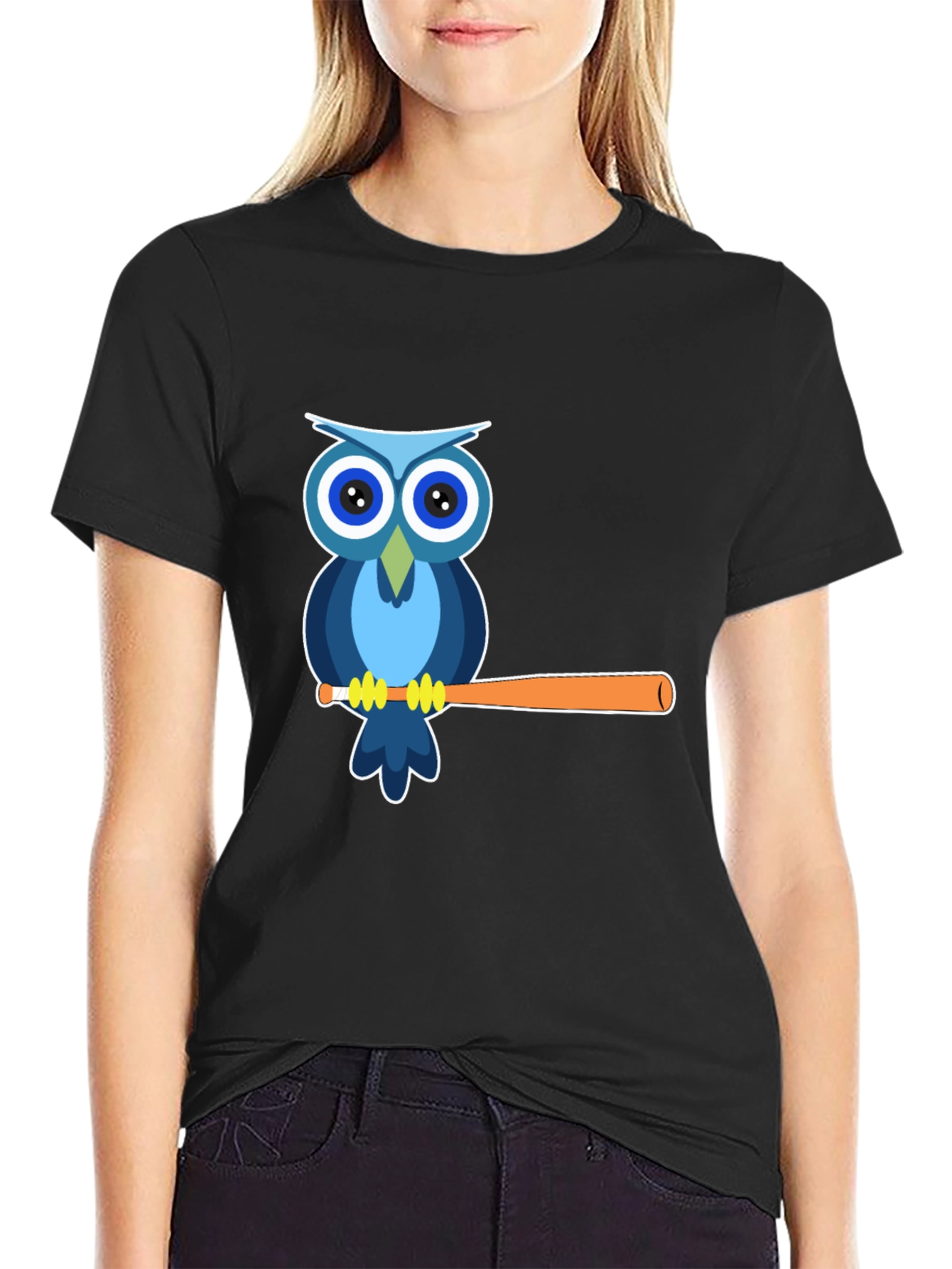 Owl on Baseball Bat Graphic Tee