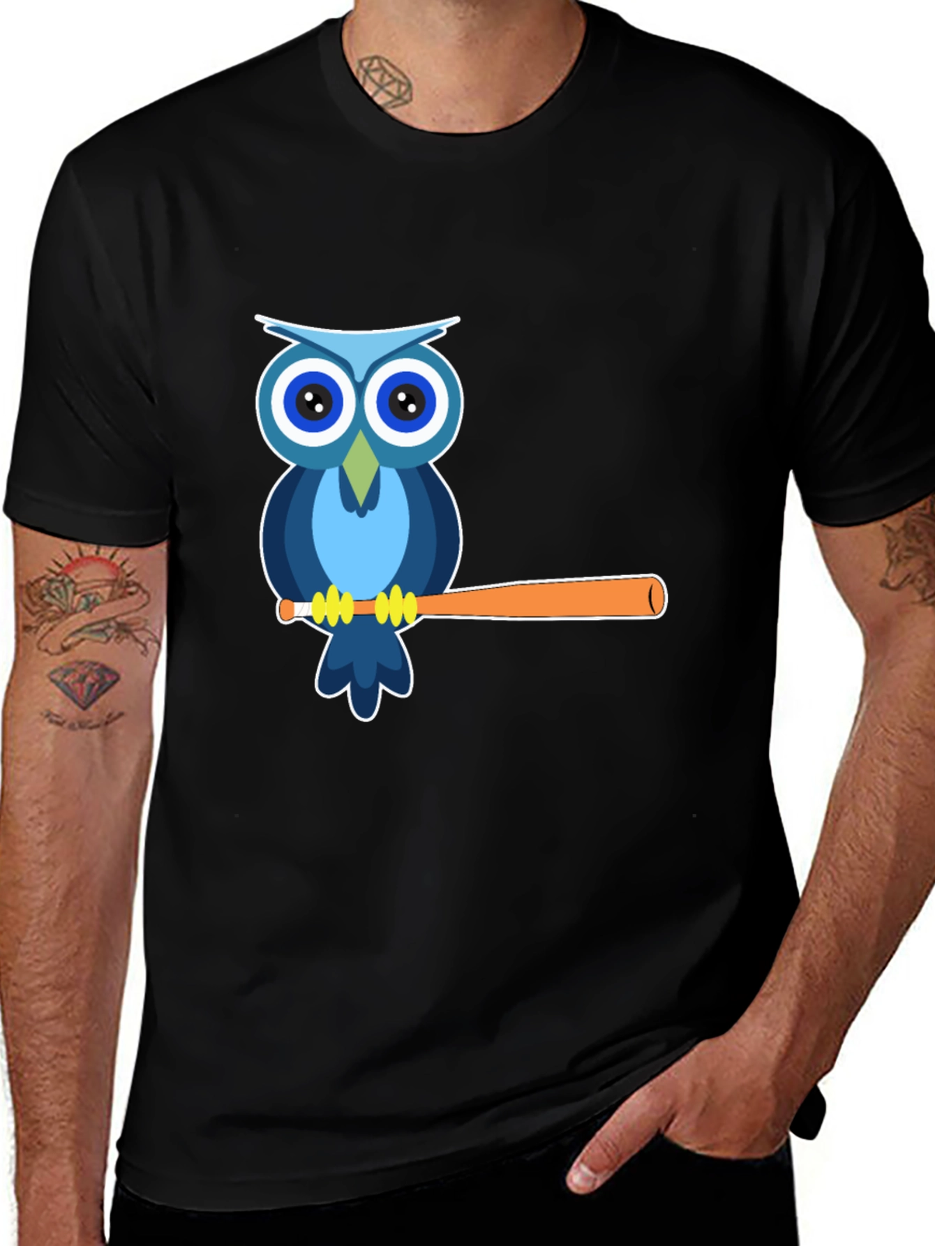 Owl on Baseball Bat Graphic Tee