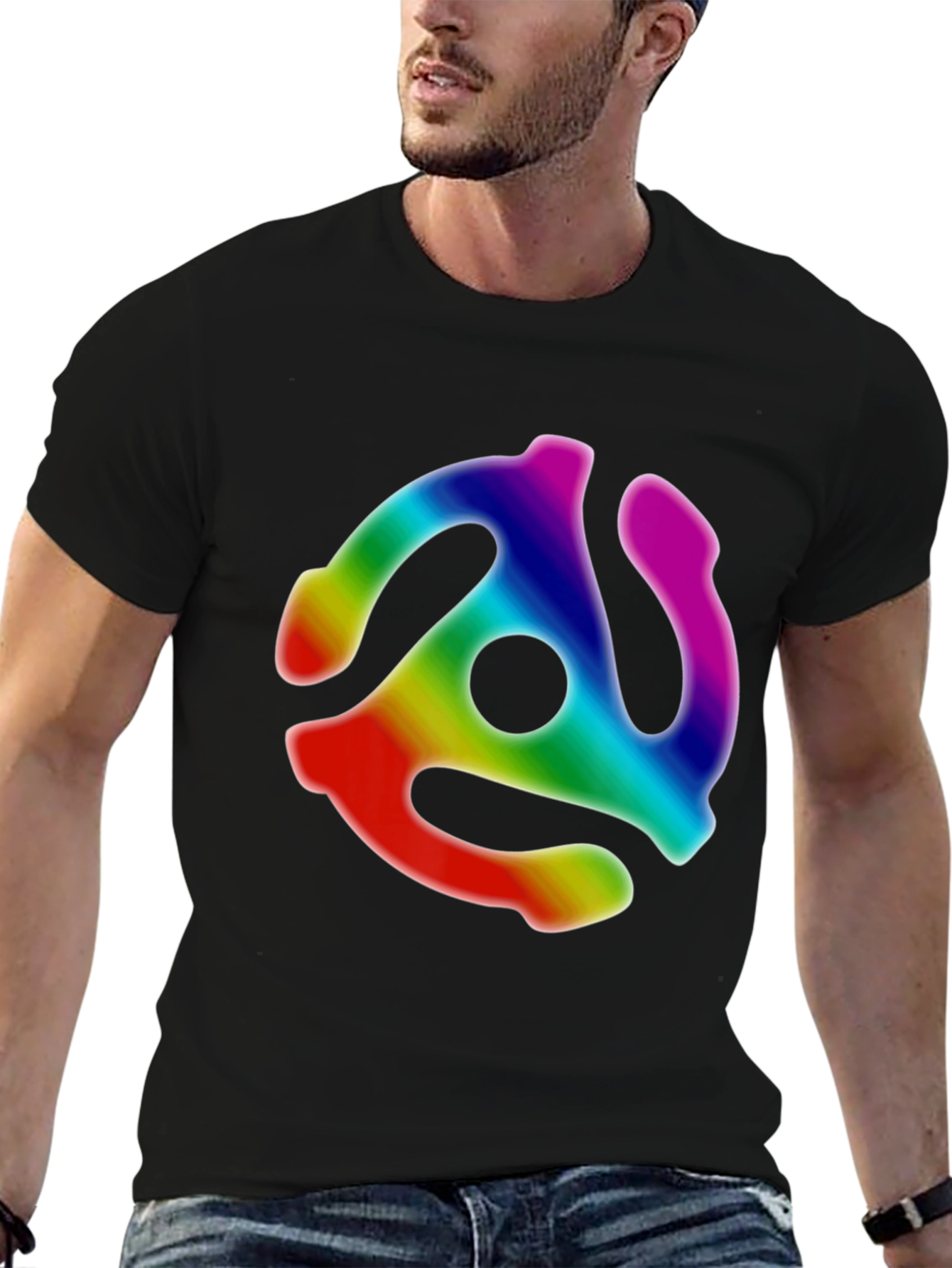 Retro Rainbow Record Adapter Black T-Shirt