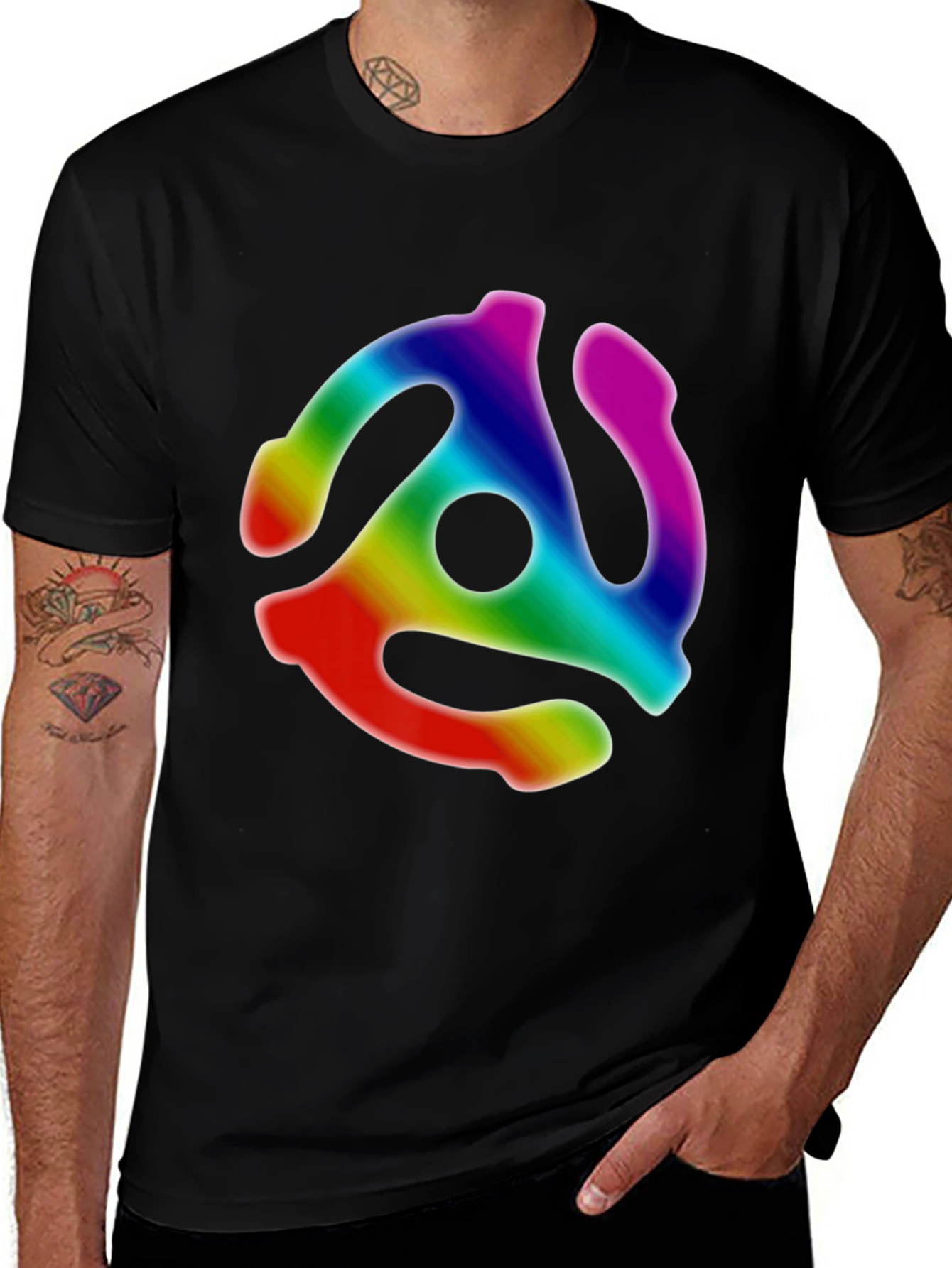 Retro Rainbow Record Adapter Black T-Shirt