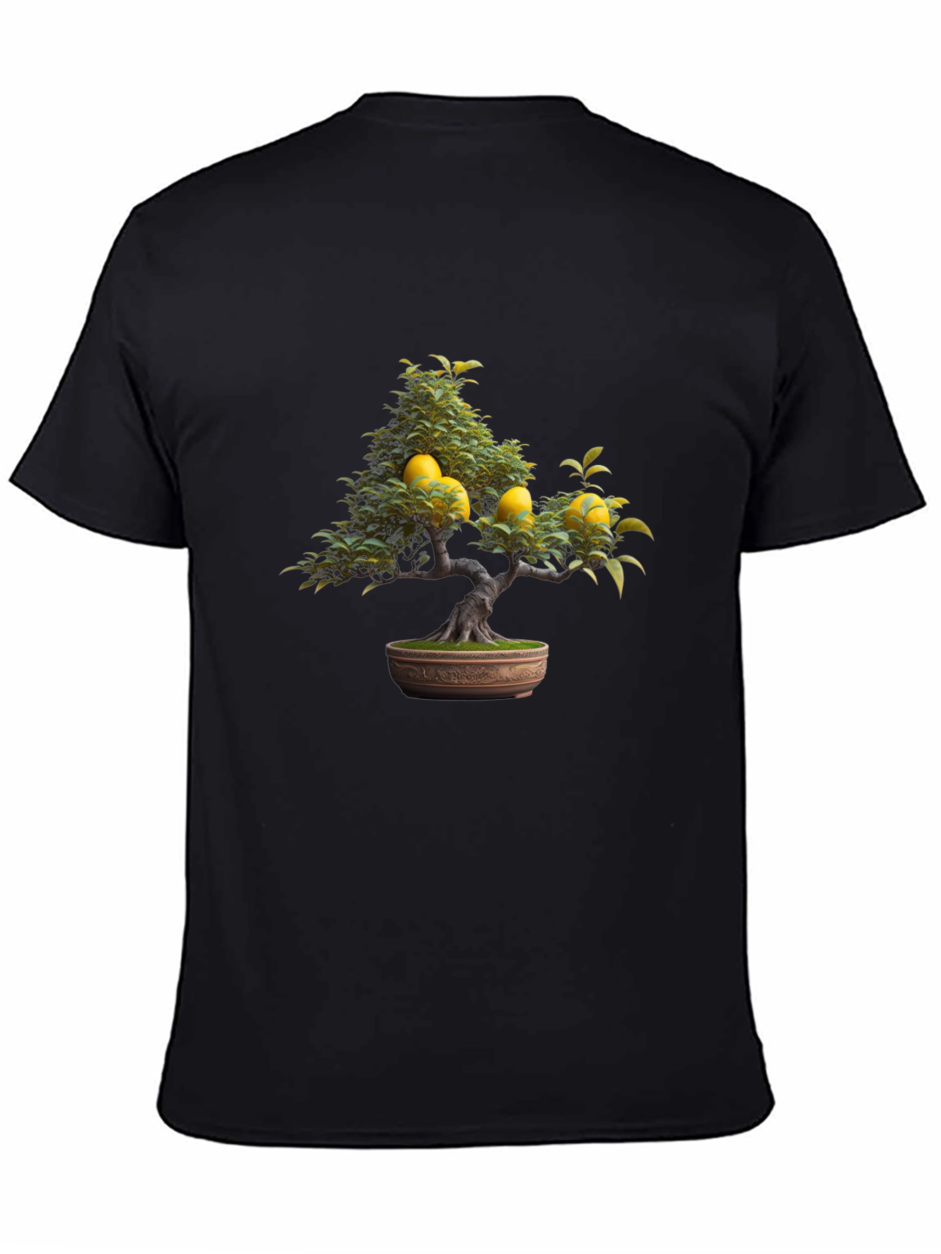 Lemon Bonsai Tree Graphic Tee - Black Casual T-Shirt