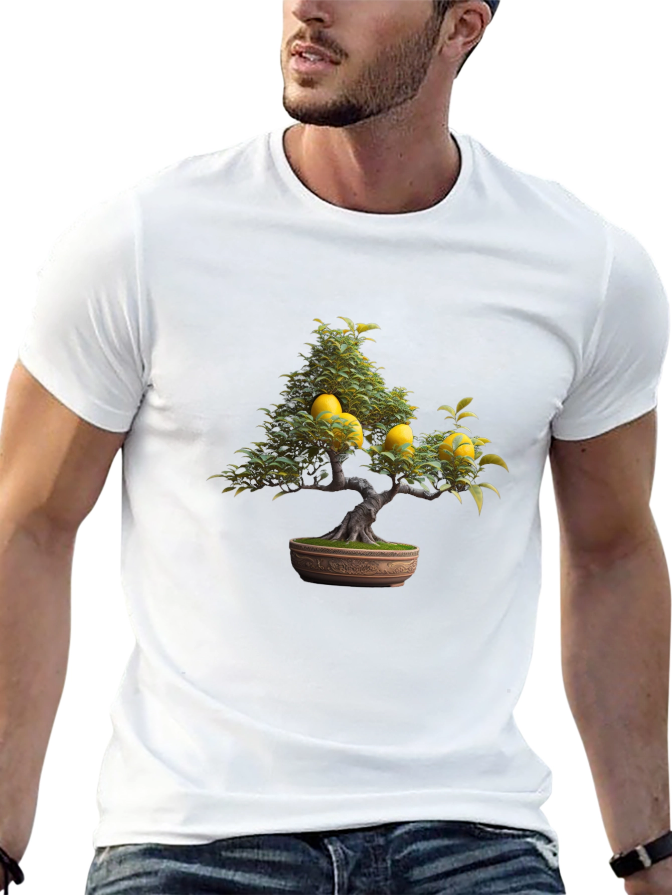 Lemon Bonsai Tree Graphic Tee - Black Casual T-Shirt
