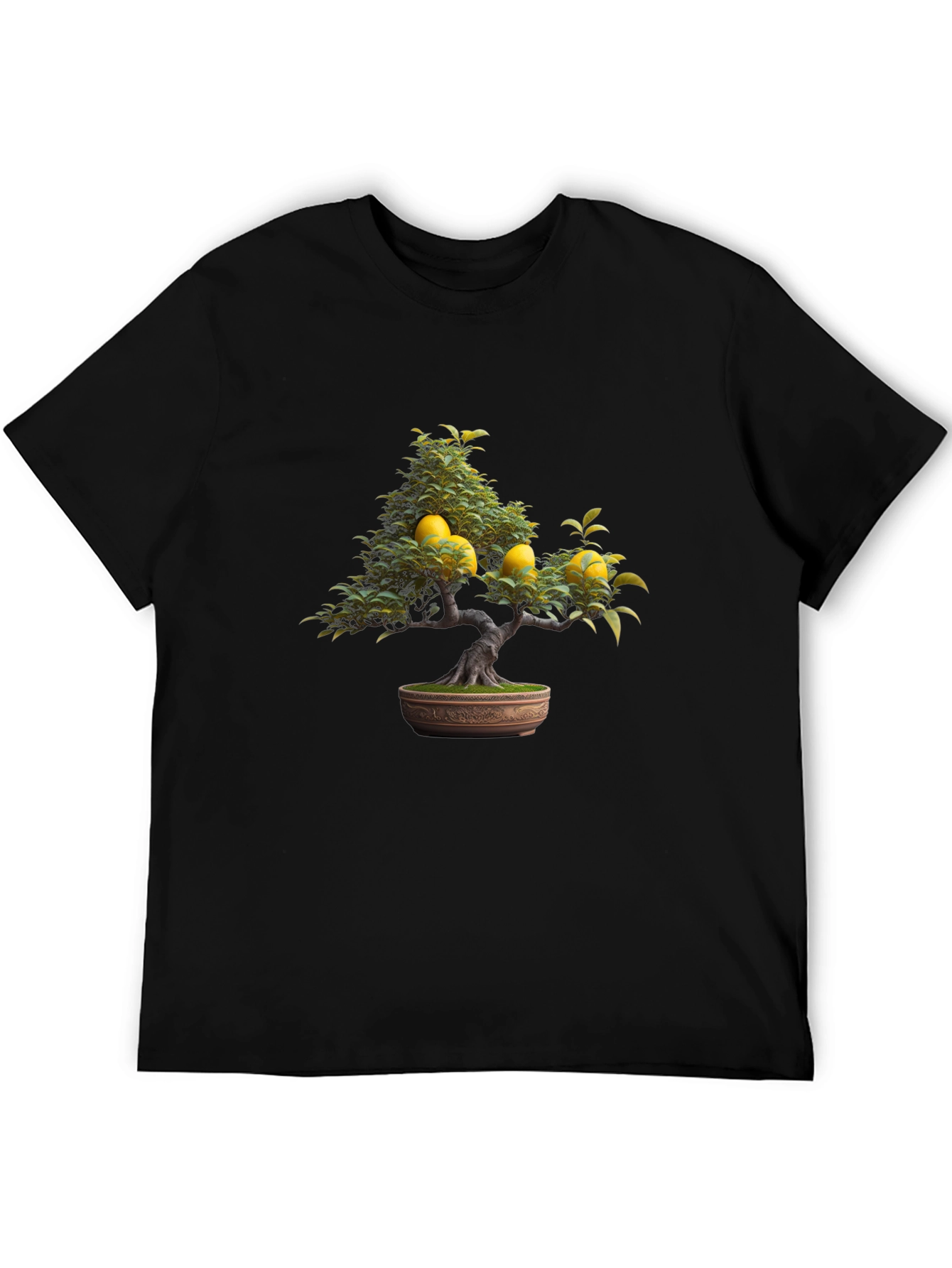 Lemon Bonsai Tree Graphic Tee - Black Casual T-Shirt
