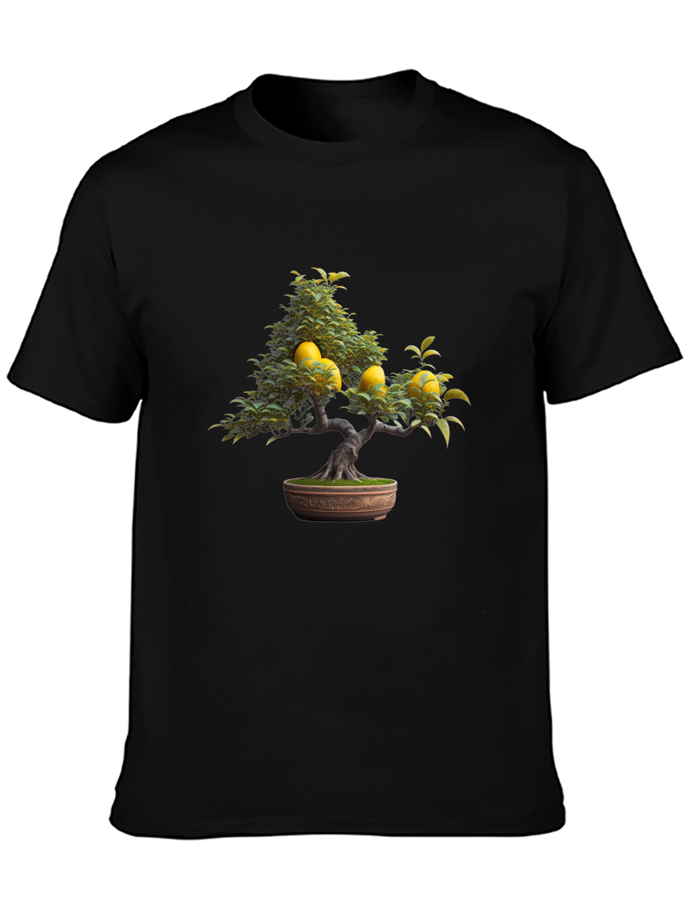 Lemon Bonsai Tree Graphic Tee - Black Casual T-Shirt