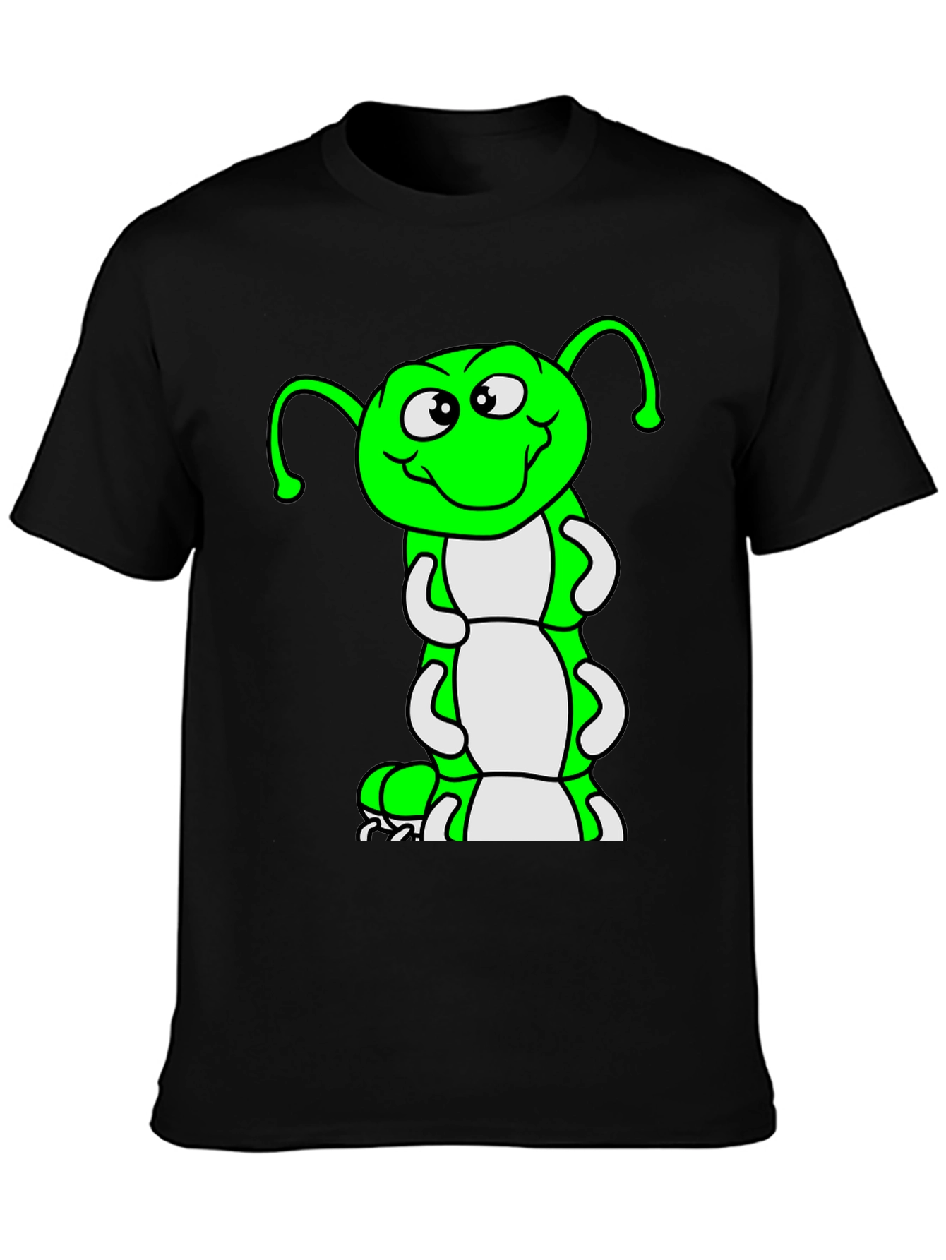 Cartoon Caterpillar Black T-Shirt