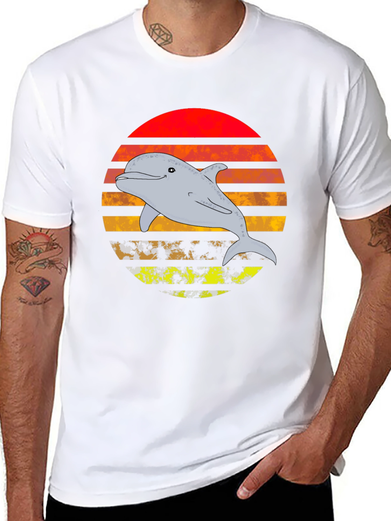 Retro Dolphin Sunset Graphic T-Shirt