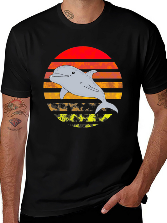 Retro Dolphin Sunset Graphic T-Shirt