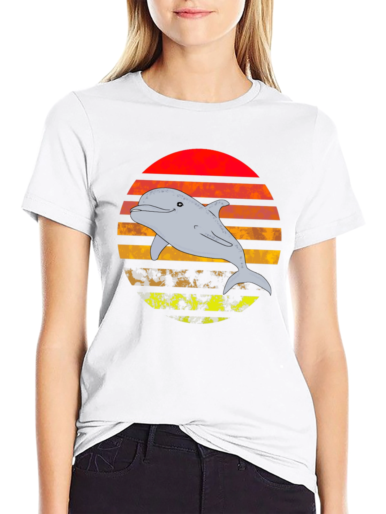 Retro Dolphin Sunset Graphic T-Shirt