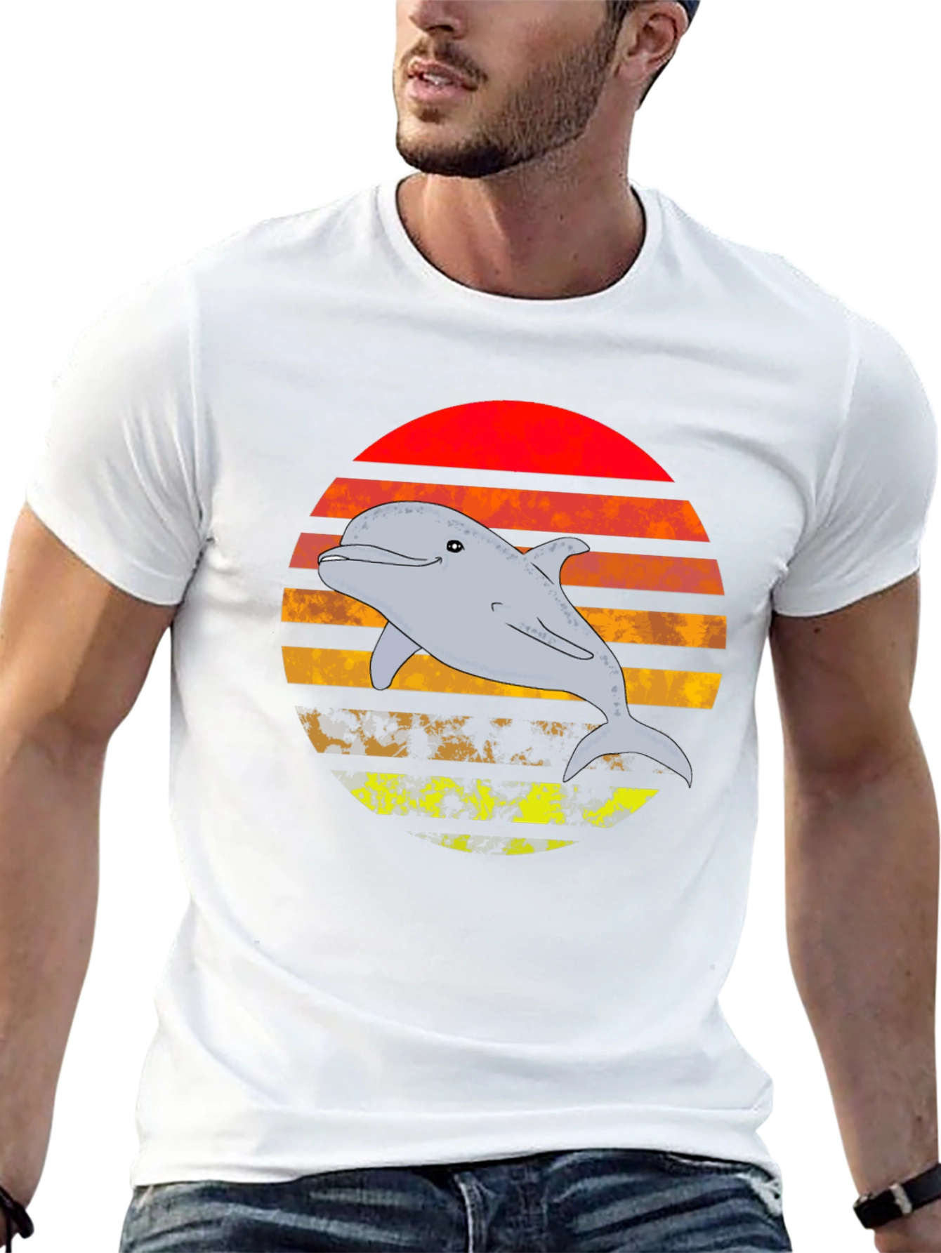 Retro Dolphin Sunset Graphic T-Shirt