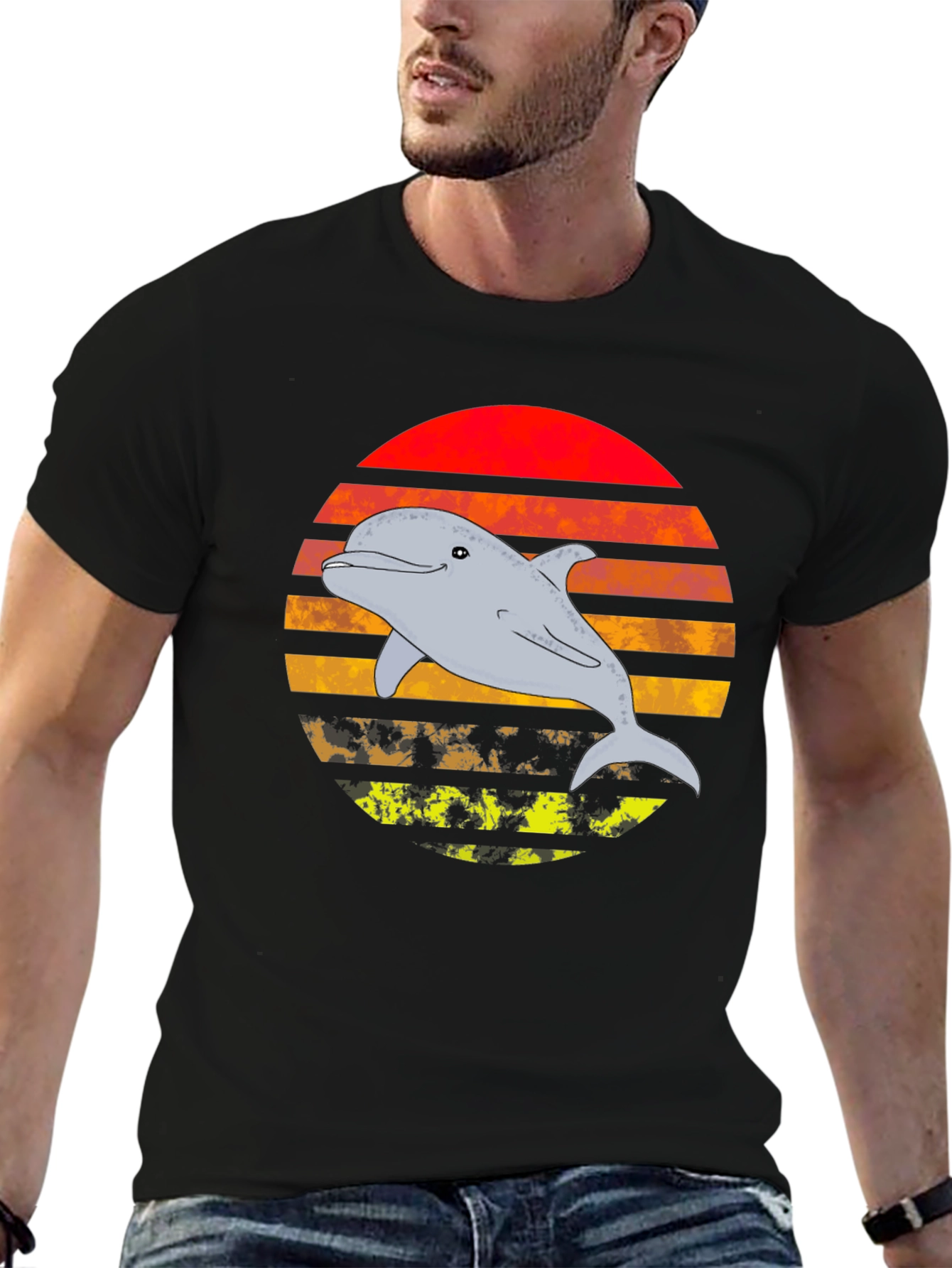 Retro Dolphin Sunset Graphic T-Shirt