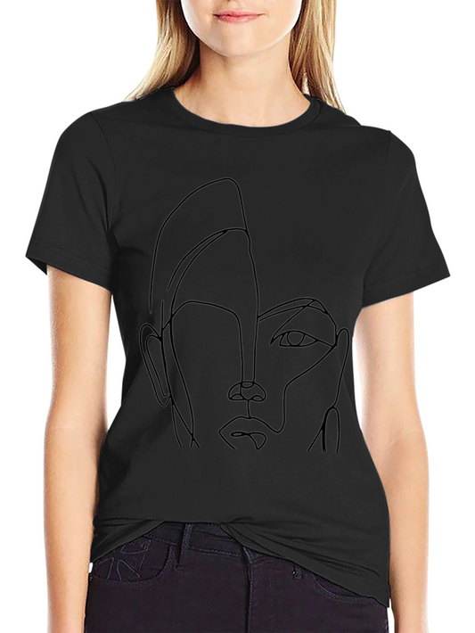 Abstract Face Line Art Black Graphic Tee