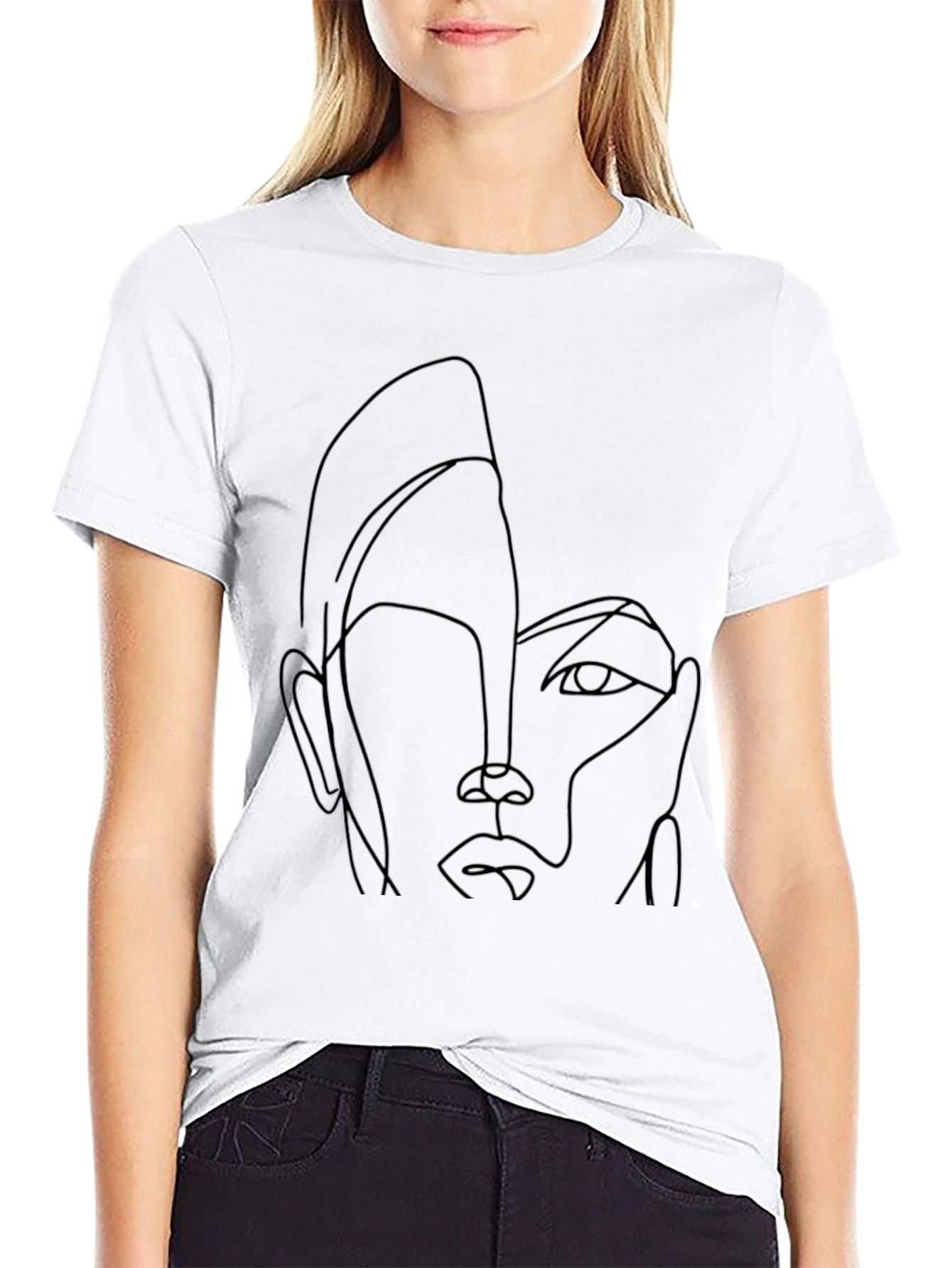Abstract Face Line Art Black Graphic Tee