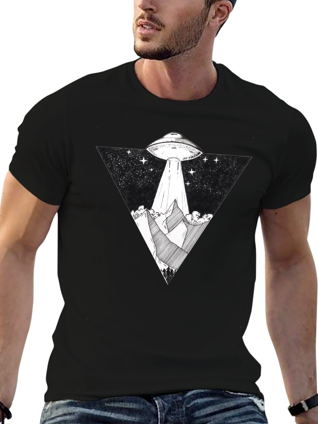 UFO Abduction Graphic Tee - Black T-Shirt