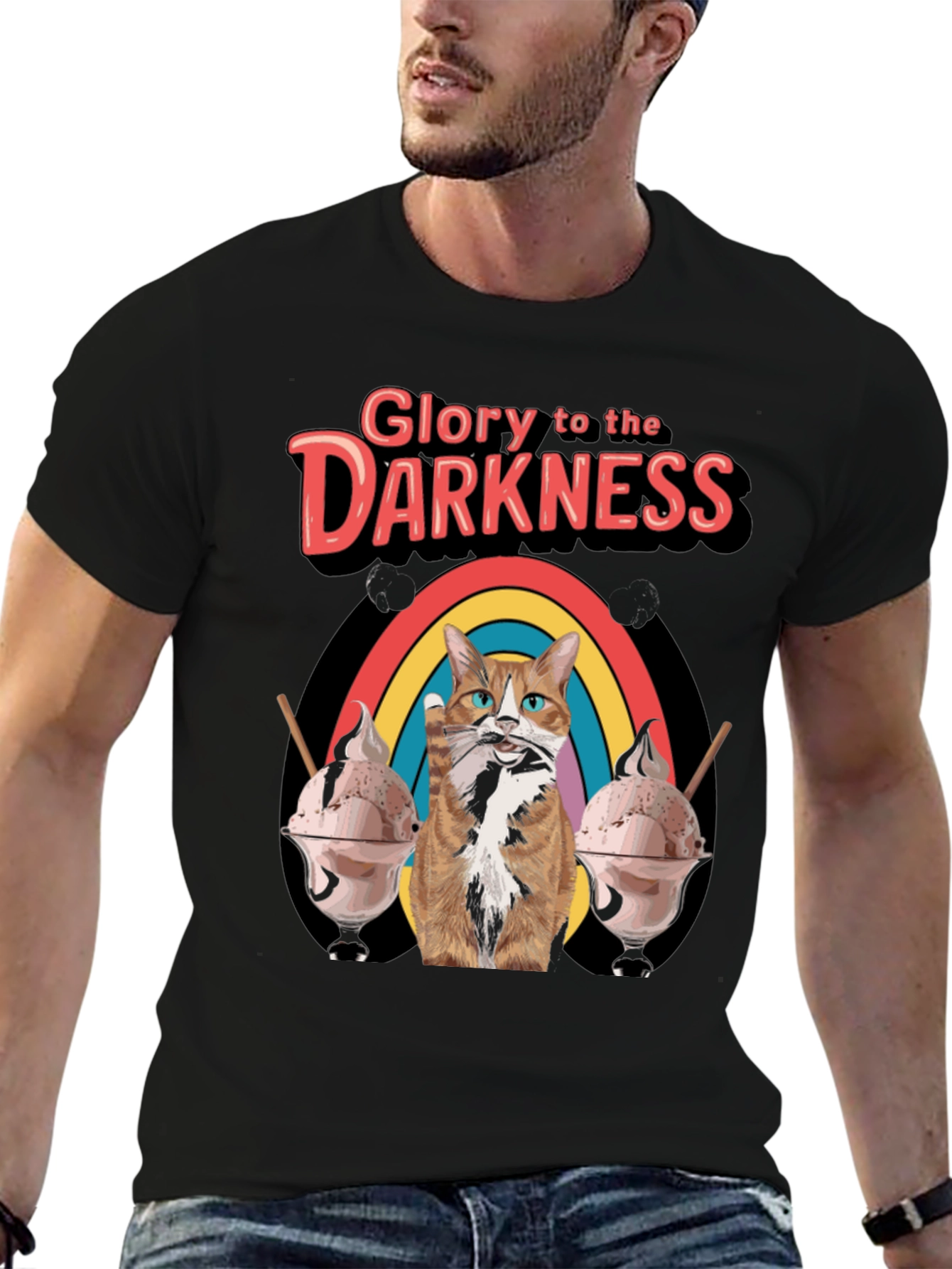 Glory To Darkness Cat Rainbow Ice Cream T-Shirt