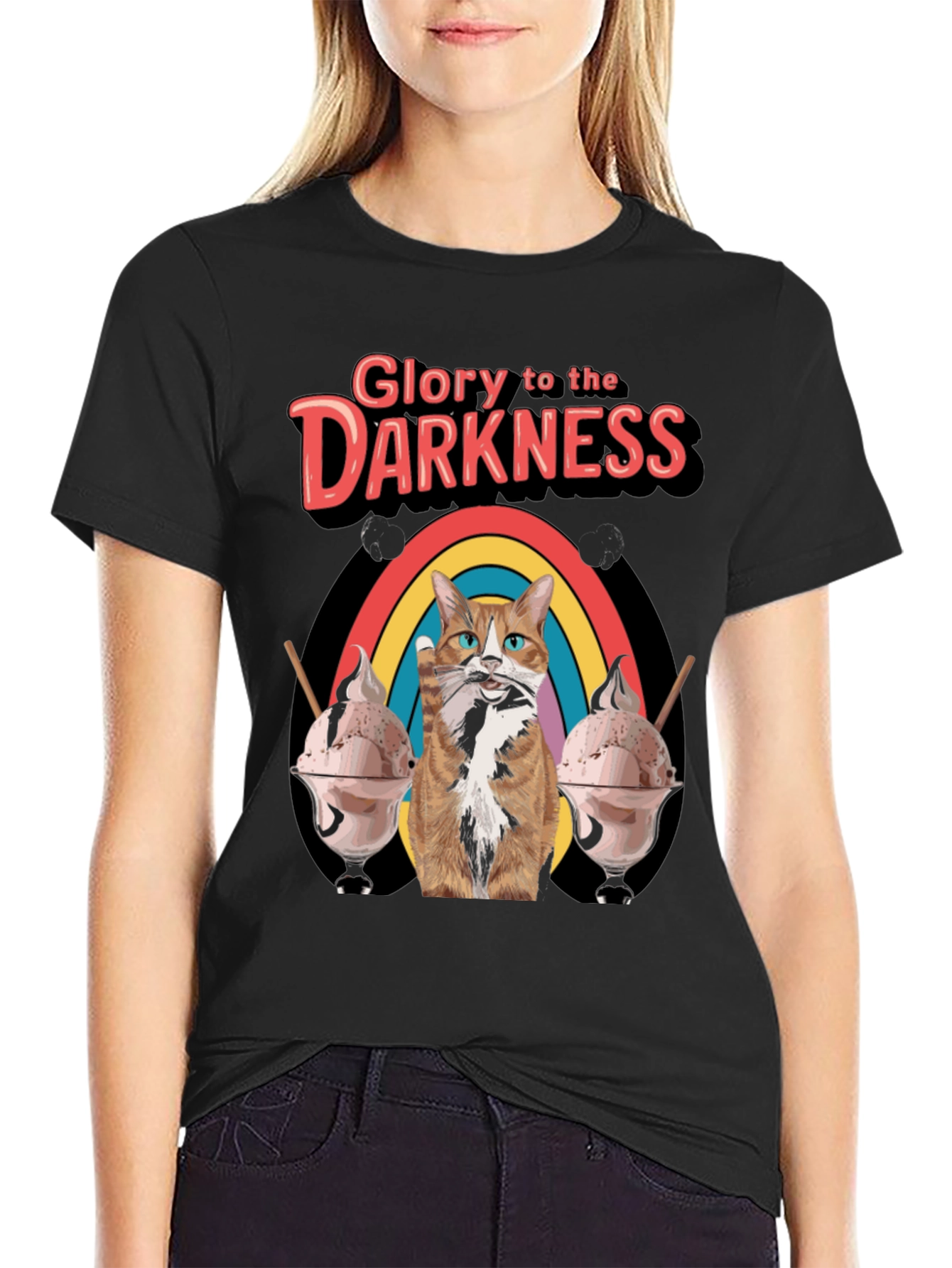Glory To Darkness Cat Rainbow Ice Cream T-Shirt