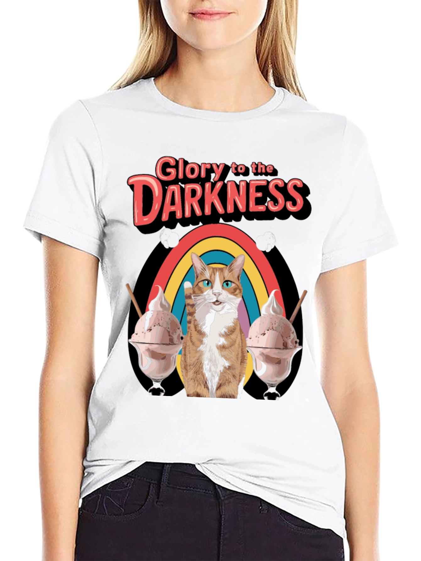 Glory To Darkness Cat Rainbow Ice Cream T-Shirt