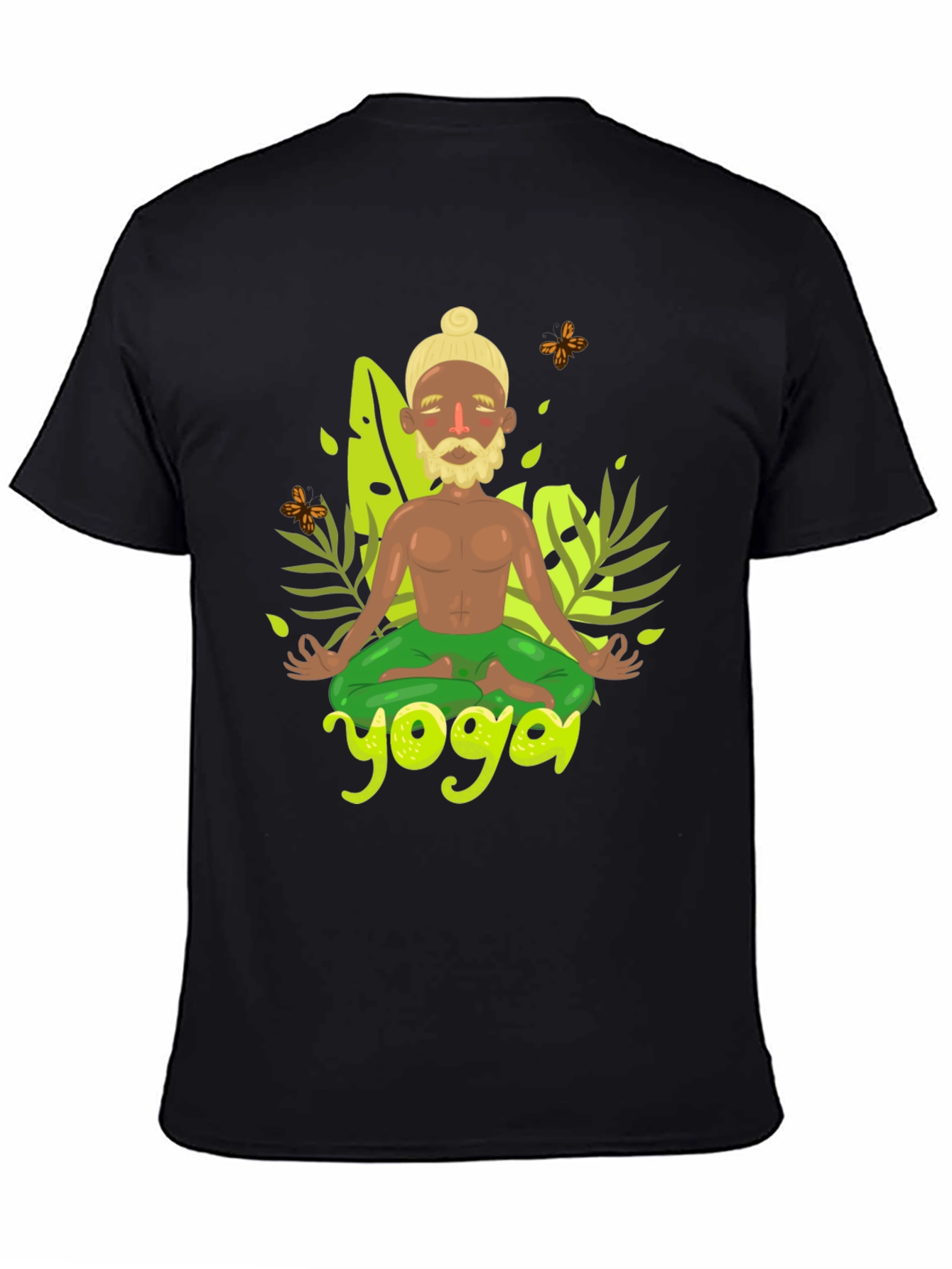Yoga Cartoon Print Black Tee