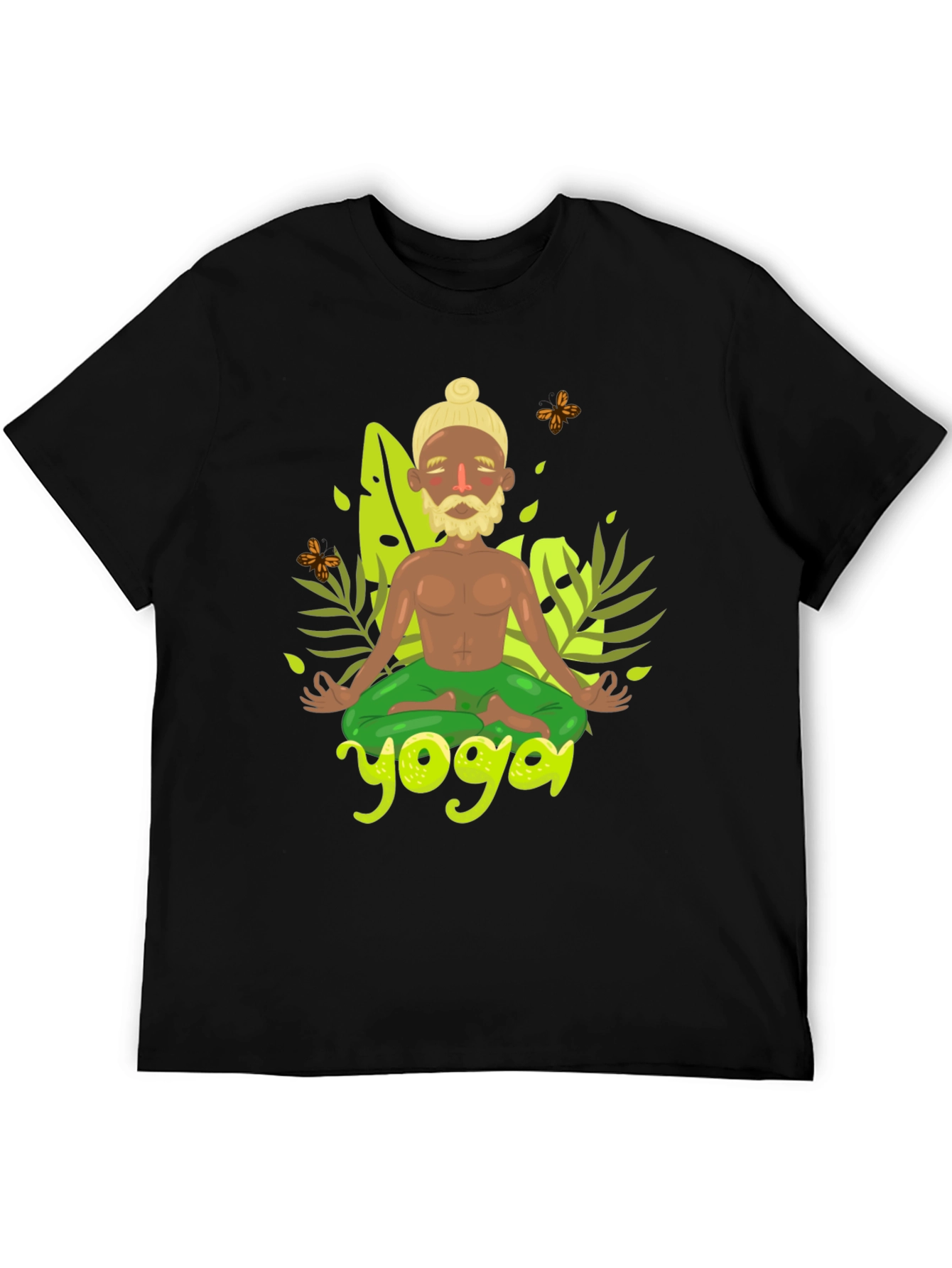 Yoga Cartoon Print Black Tee